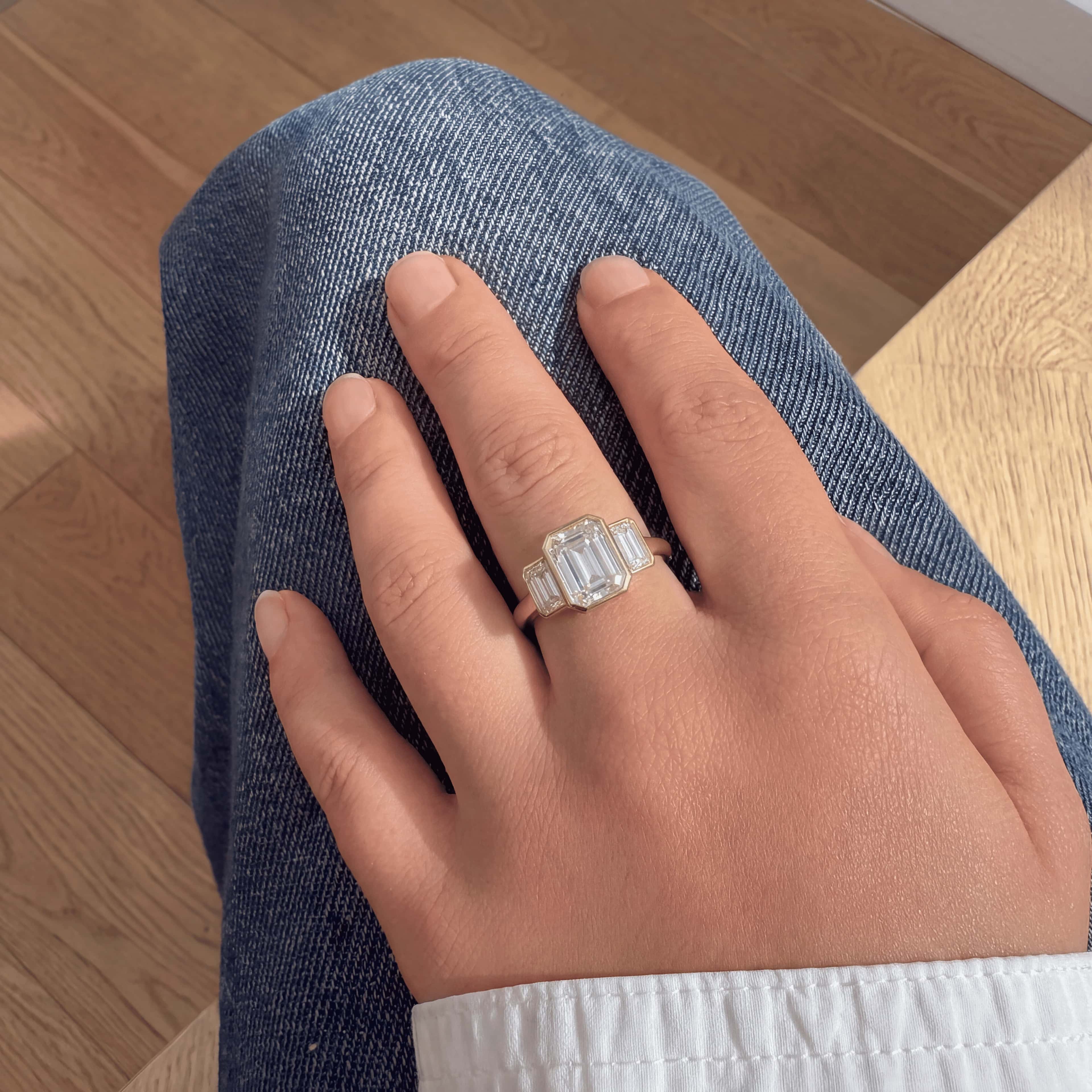A diamond-set band laid flat