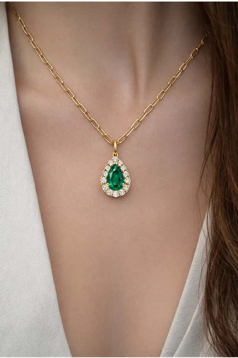 Coloured gemstone necklace on model