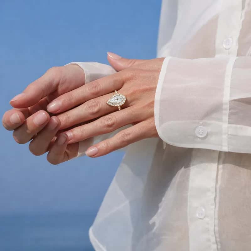 Natural diamond wedding ring on model