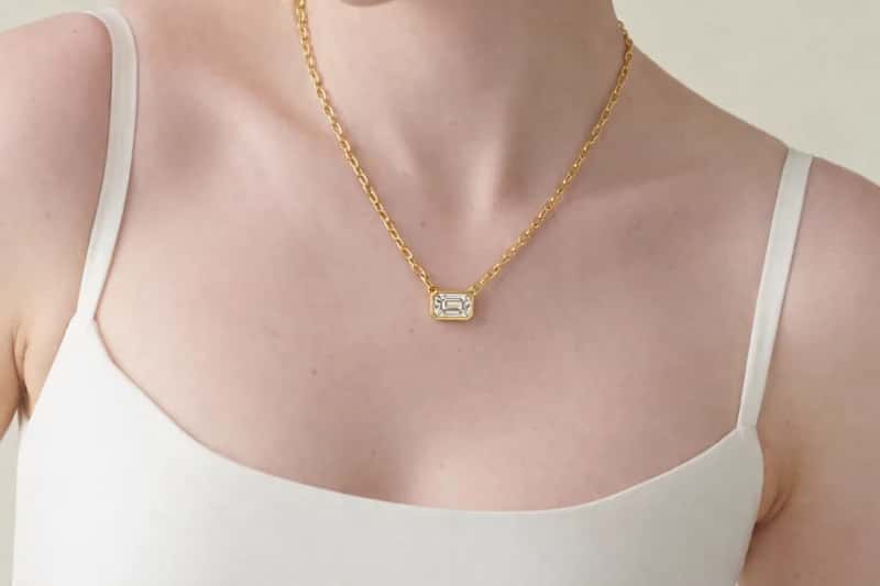 Lab-grown diamond necklace on model