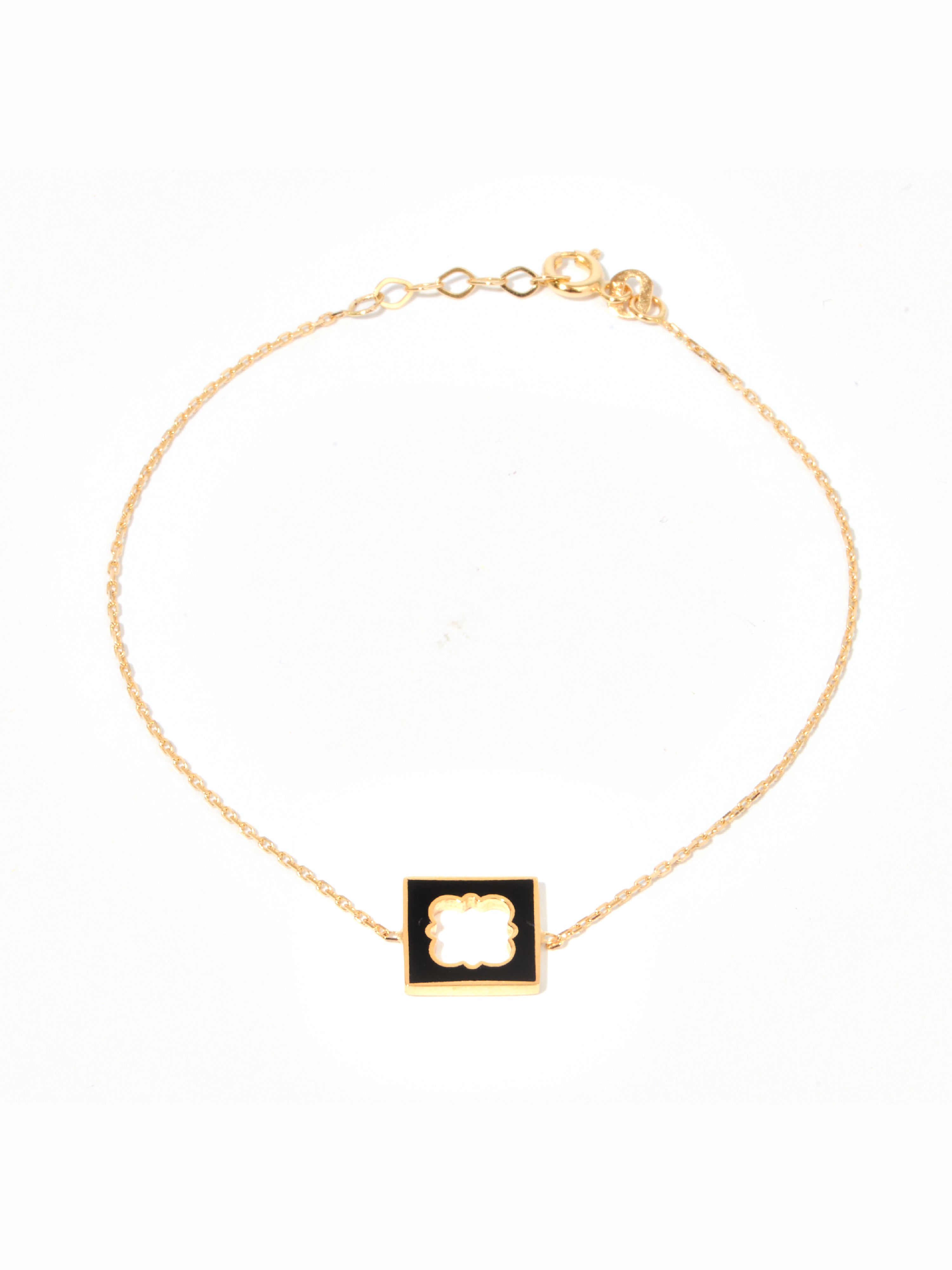 9ct Yellow Gold & Enamel Square Bracelet - Black