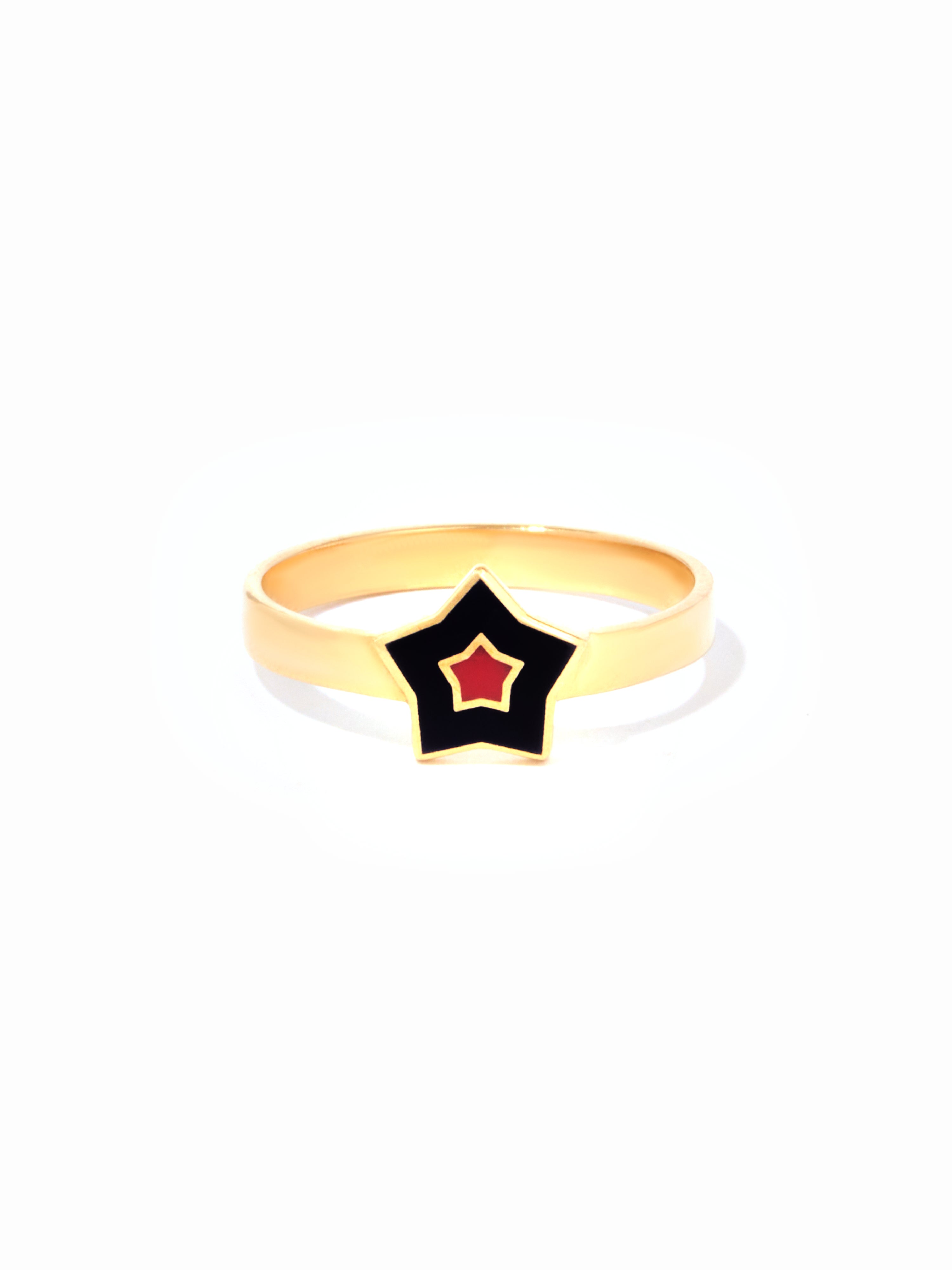 9ct Yellow Gold Star Ring - Black & Red