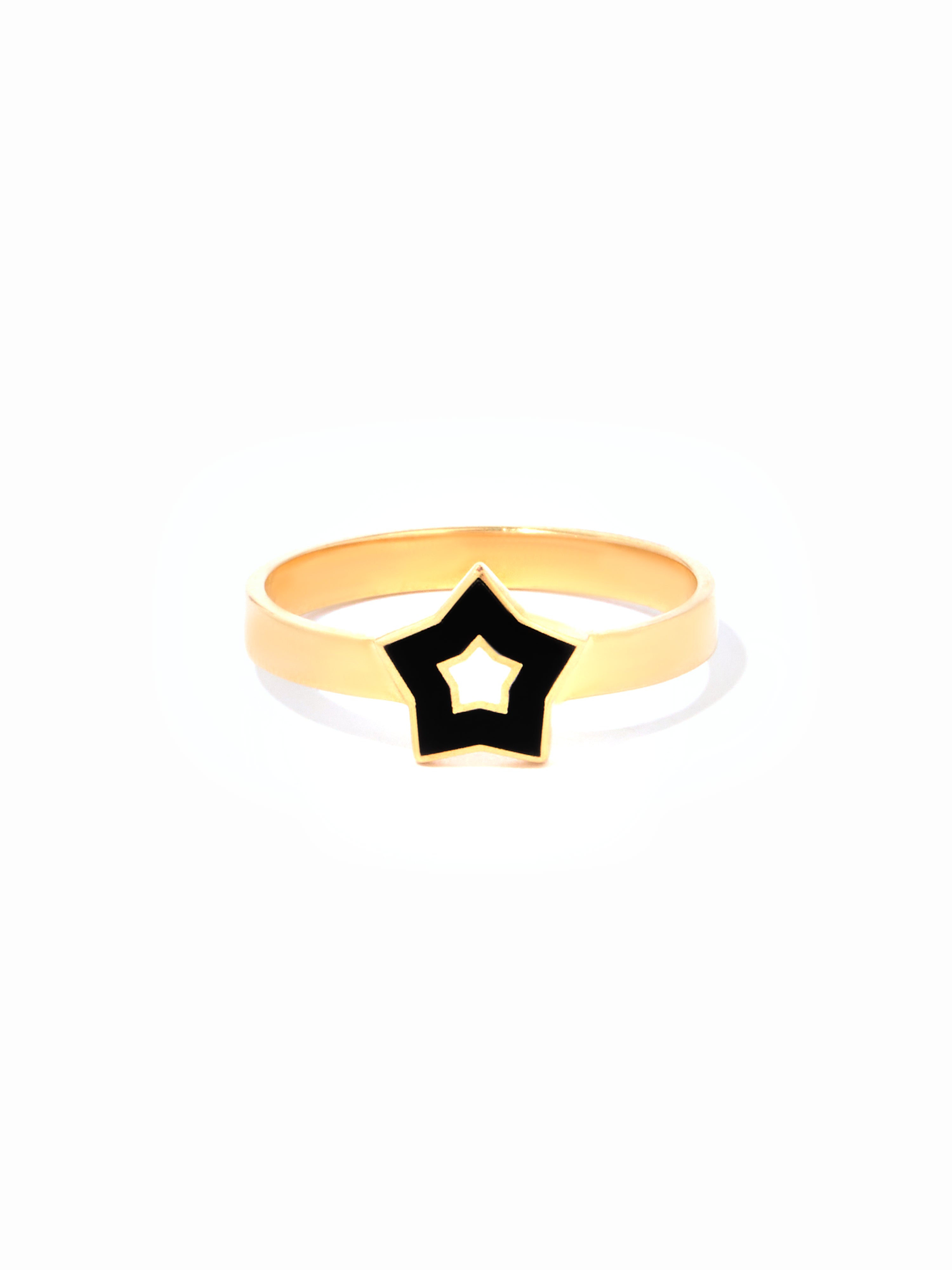 9ct Yellow Gold Star Ring - Black & White