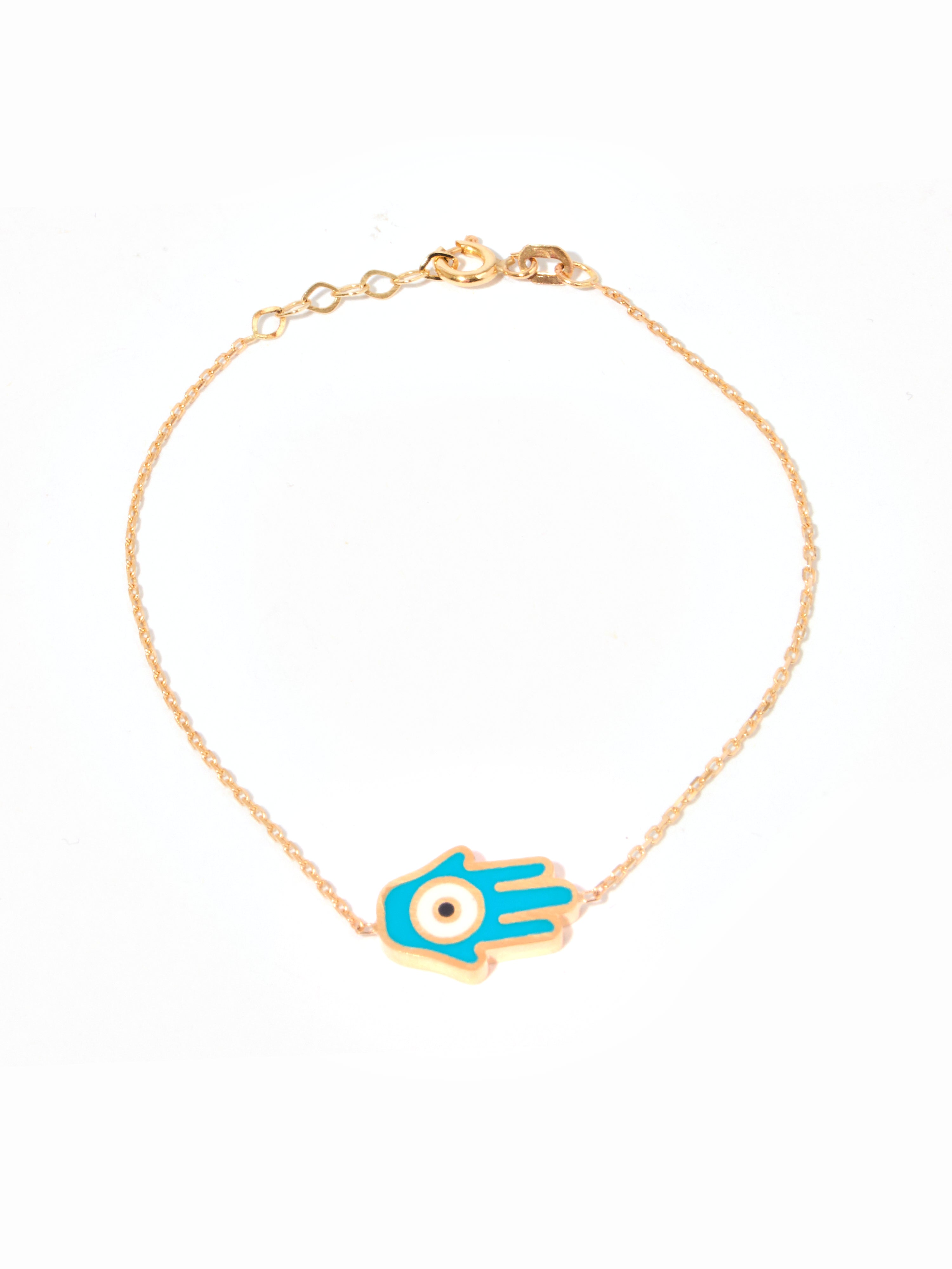 9ct Yellow Gold & Enamel Hamsa Bracelet - Blue