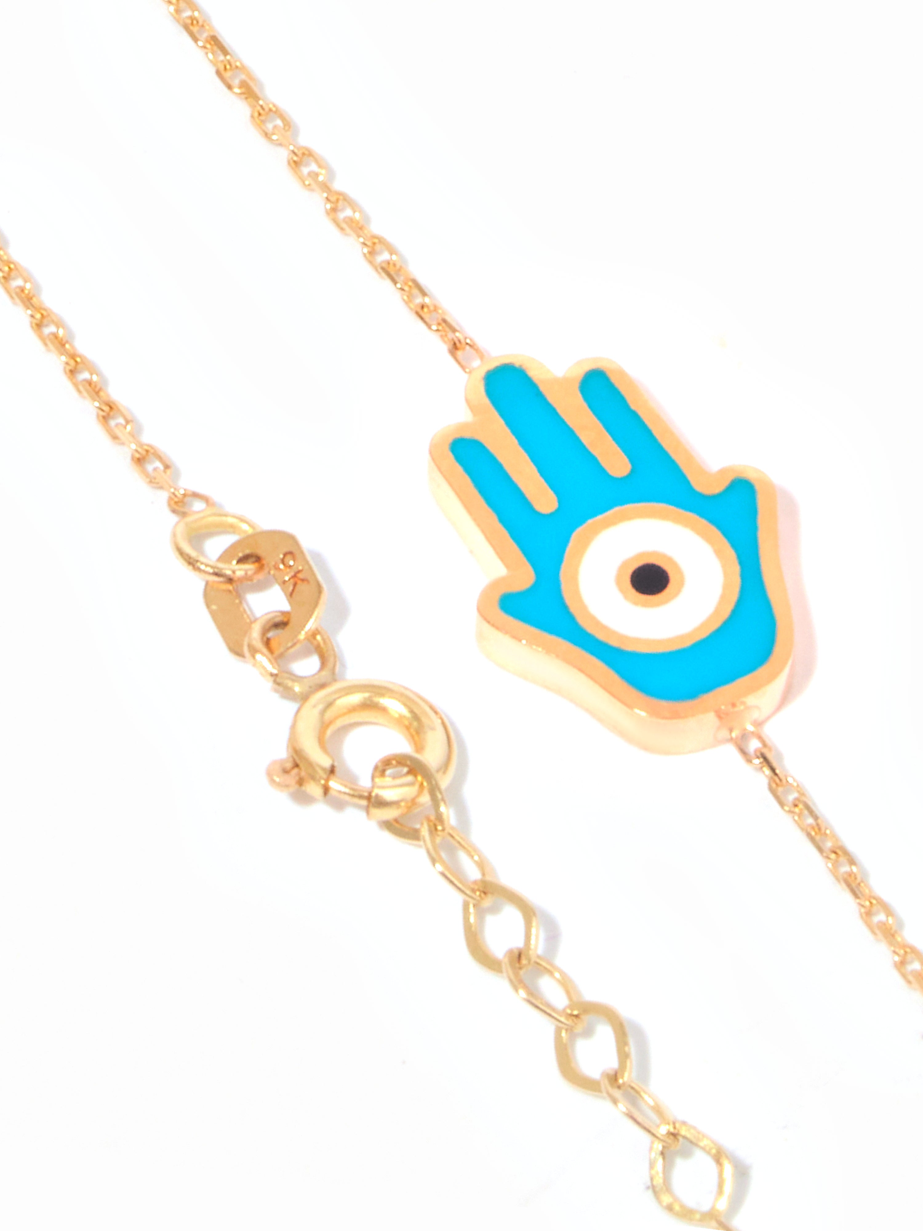 9ct Yellow Gold & Enamel Hamsa Bracelet - Blue