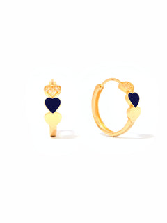 9ct Yellow Gold & Enamel Heart Shaped Huggies - Dark Blue