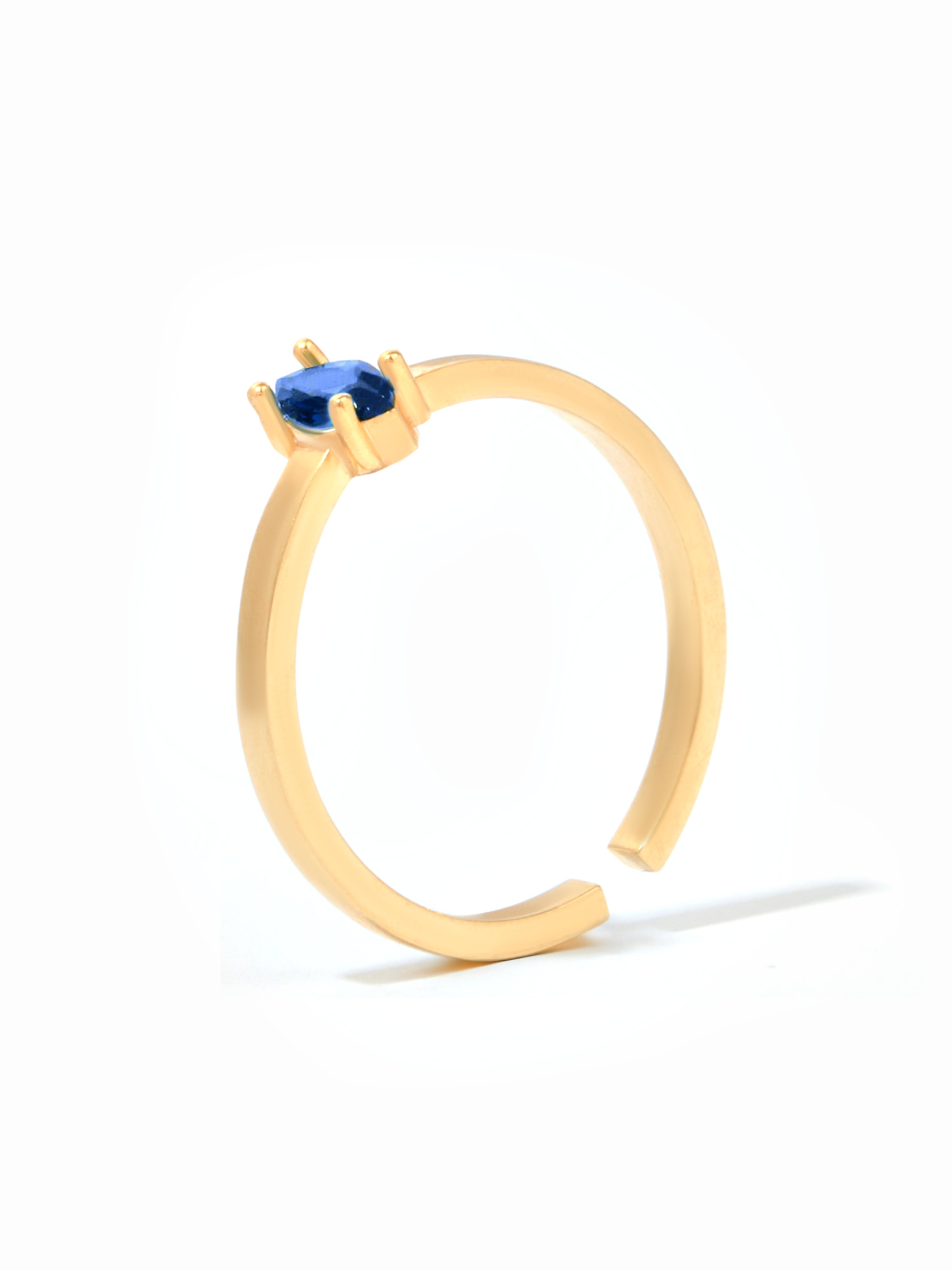 9ct Yellow Gold Open Band Birthstone Ring - Marquise Cut (Blue)