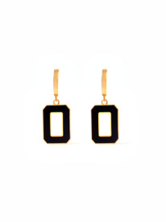 9ct Yellow Gold & Enamel Geometric Huggie Earrings - Dark Blue