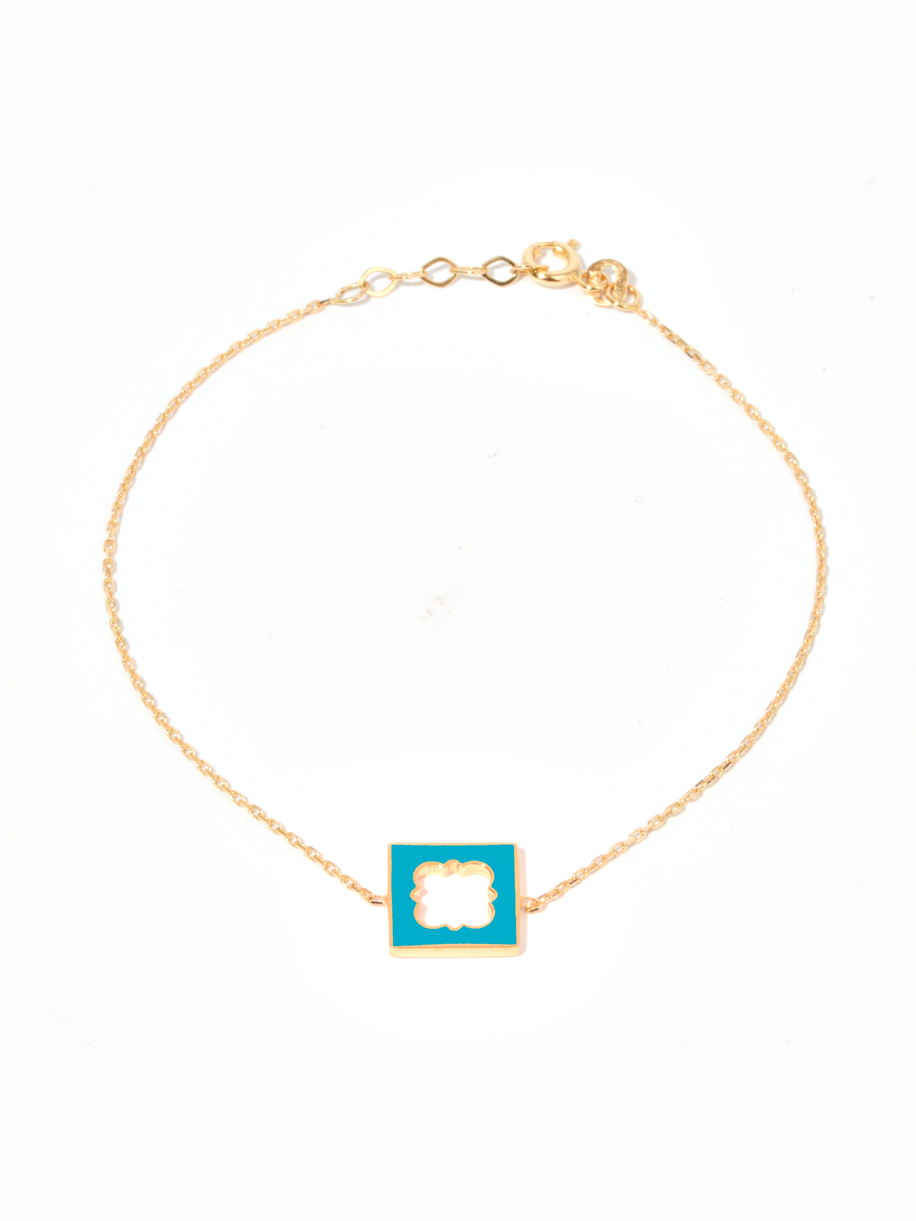 9ct Yellow Gold & Enamel Square Bracelet - Blue