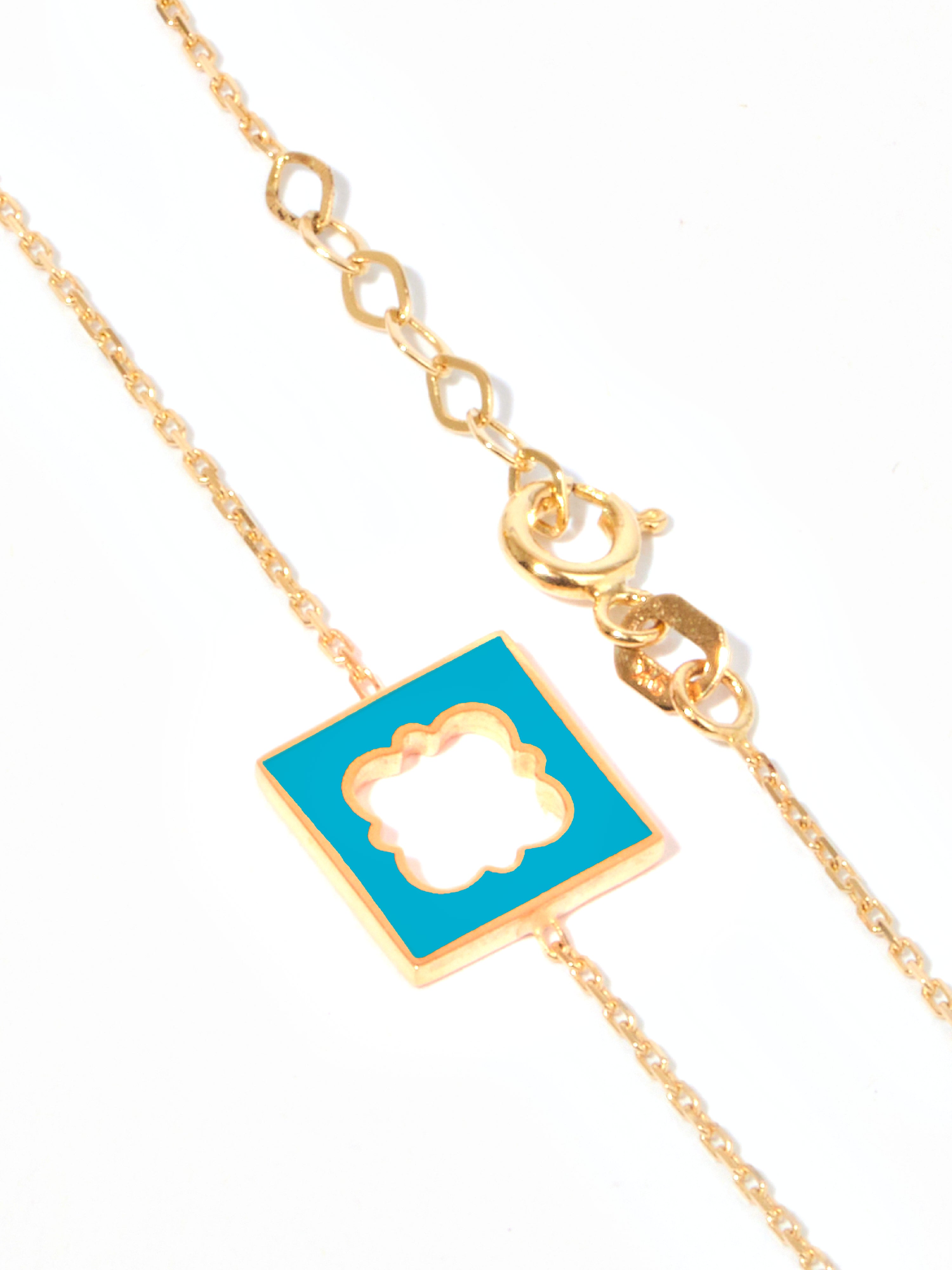 9ct Yellow Gold & Enamel Square Bracelet - Blue