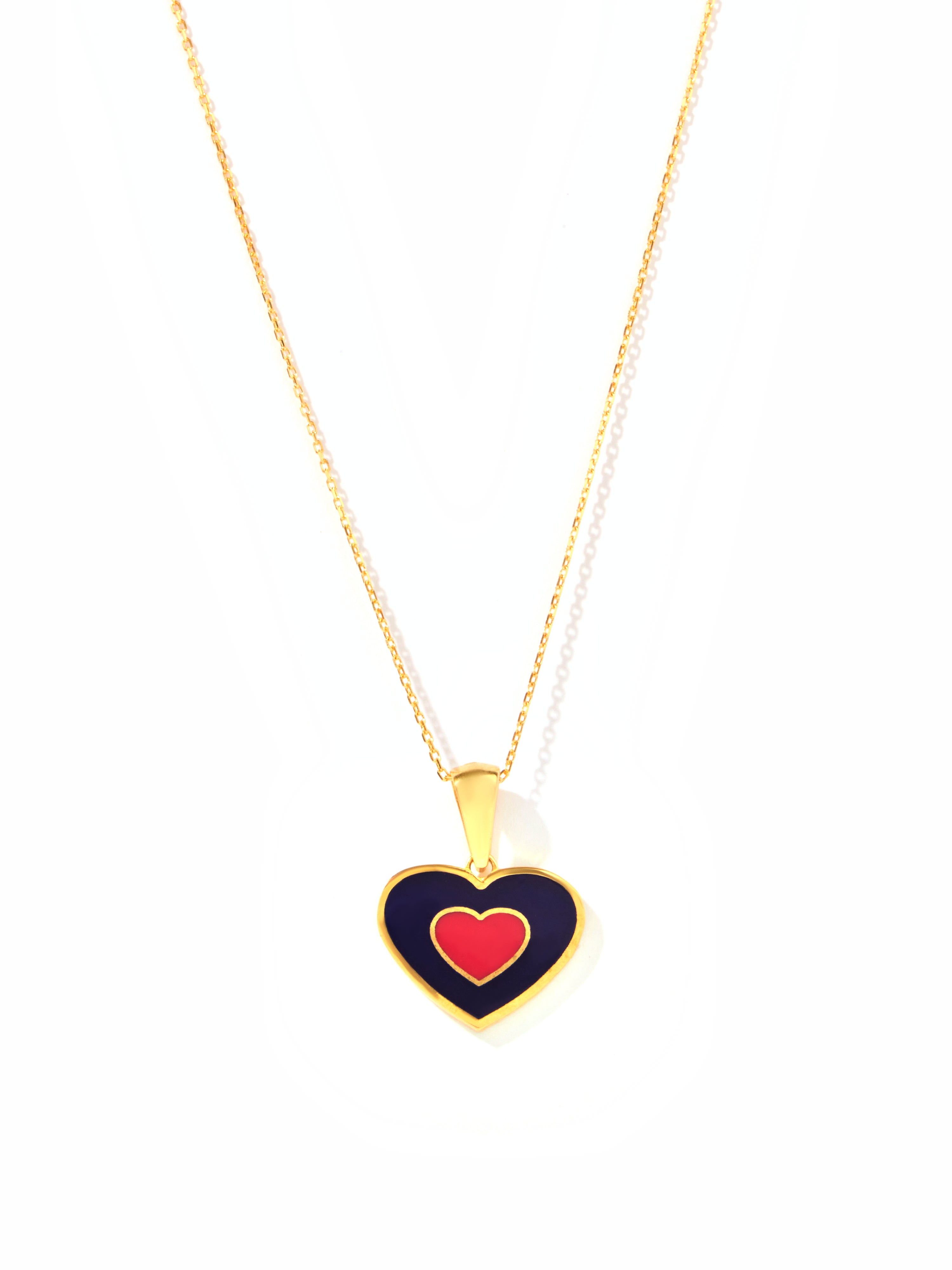 18ct Yellow Gold Chain with Heart Pendant - Dark Blue & Red