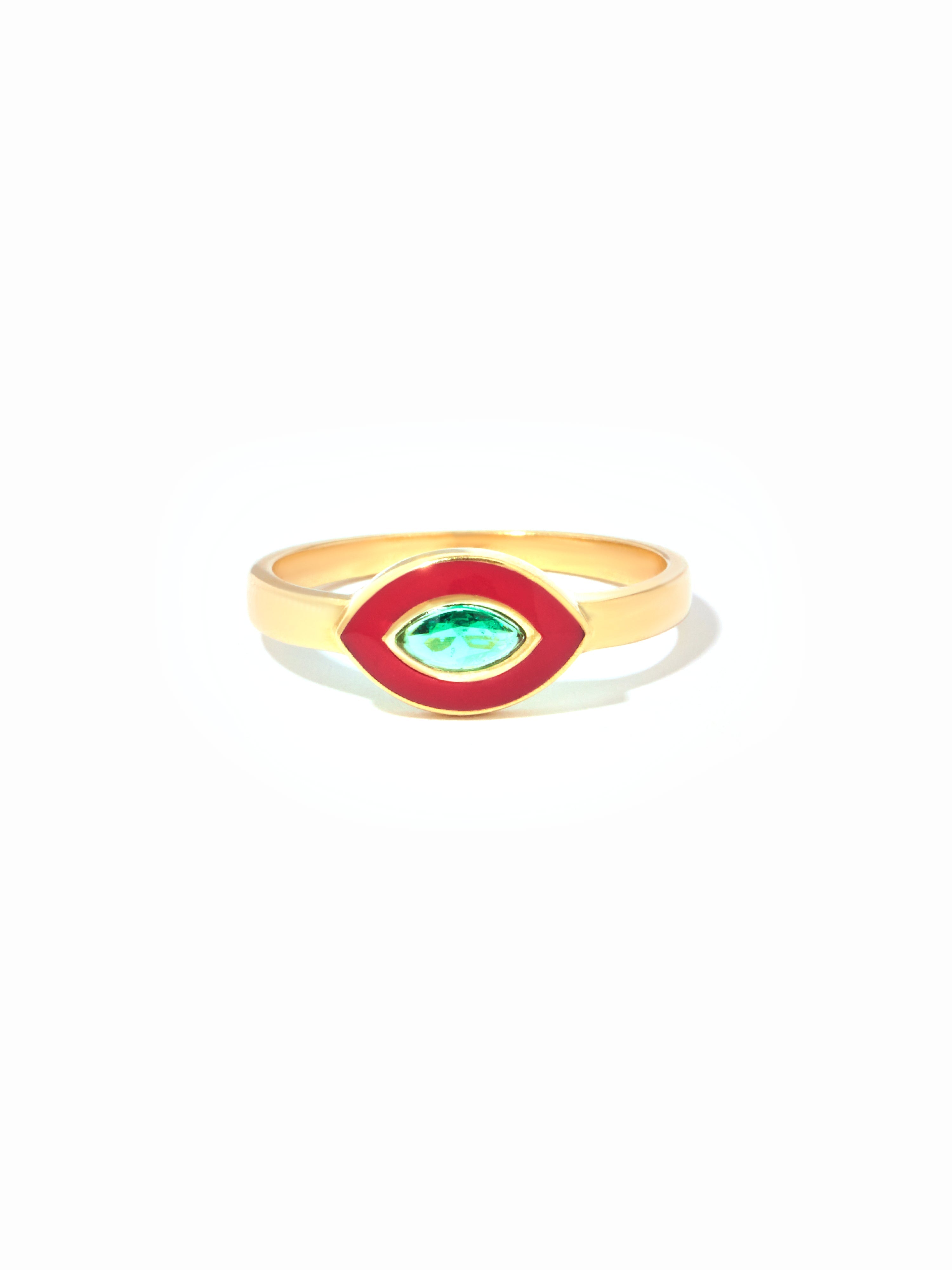 9ct Yellow Gold & Enamel Marquise Cut Ring - Red/Green