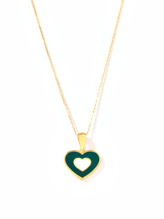 18ct Yellow Gold Chain with Heart Pendant - Green & White
