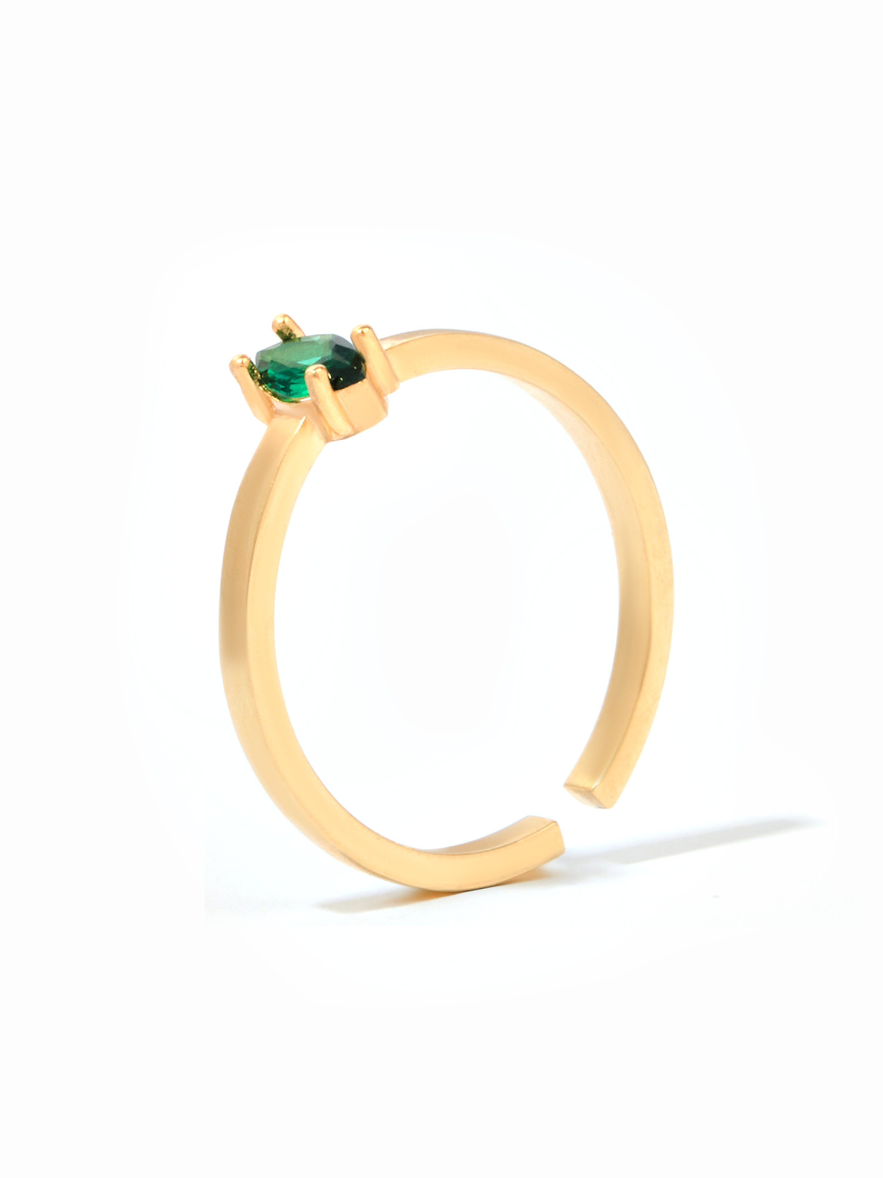 9ct Yellow Gold Open Band Birthstone Ring - Marquise Cut (Green)