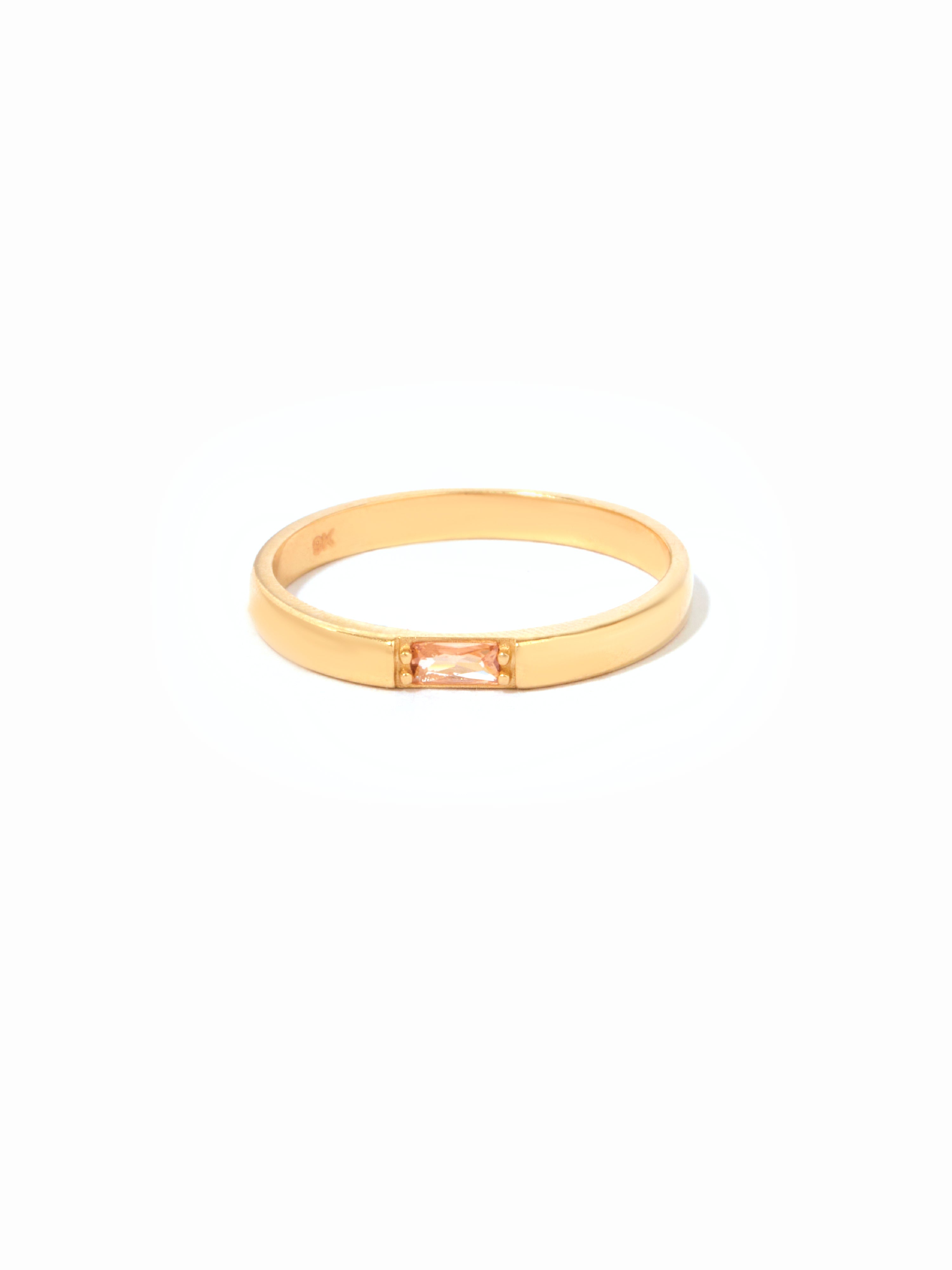 9ct Yellow Gold Baguette Cut Gemstone Ring - Peach