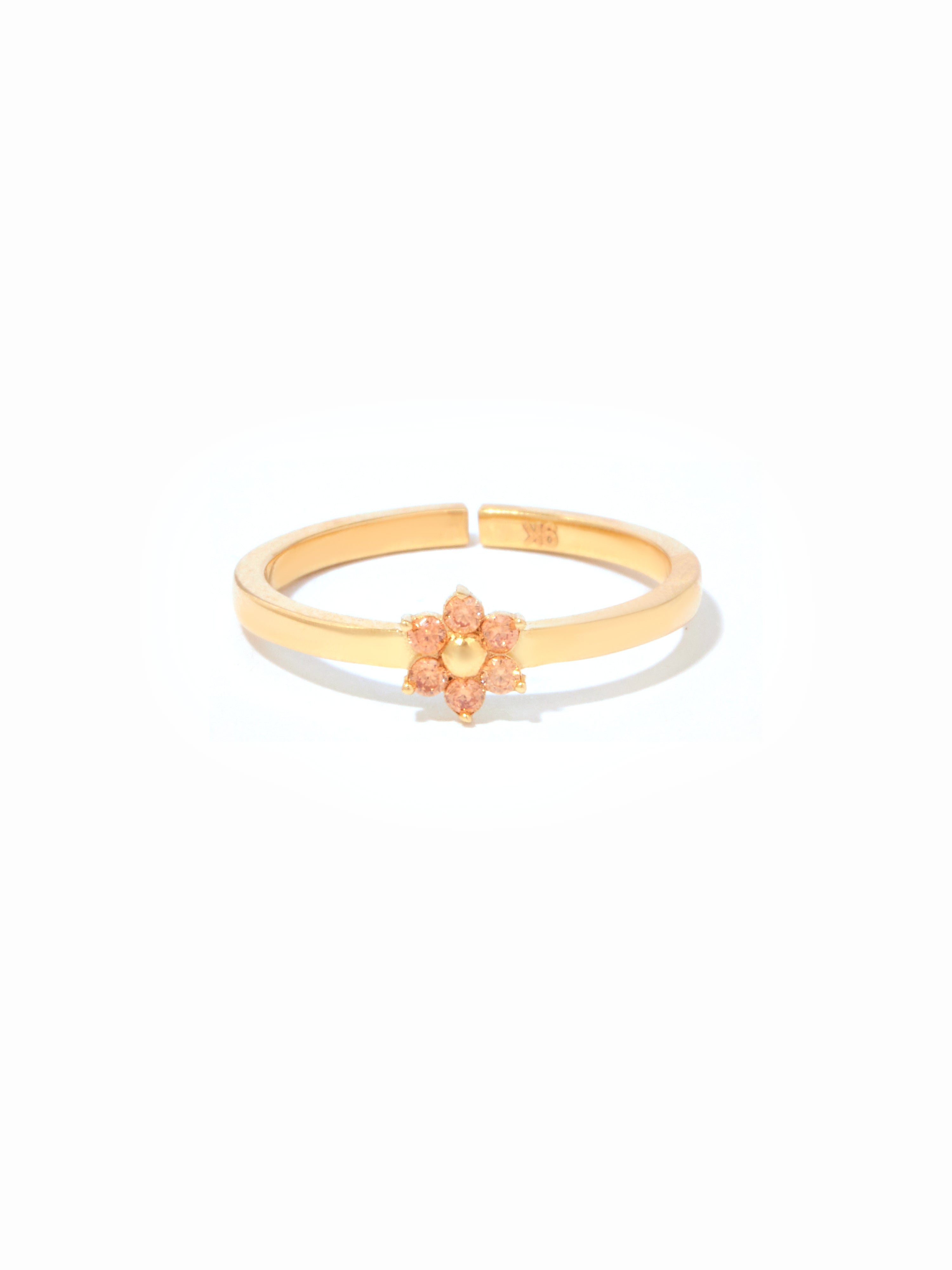 9ct Yellow Gold Open Band Floral Birthstone Ring - Peach