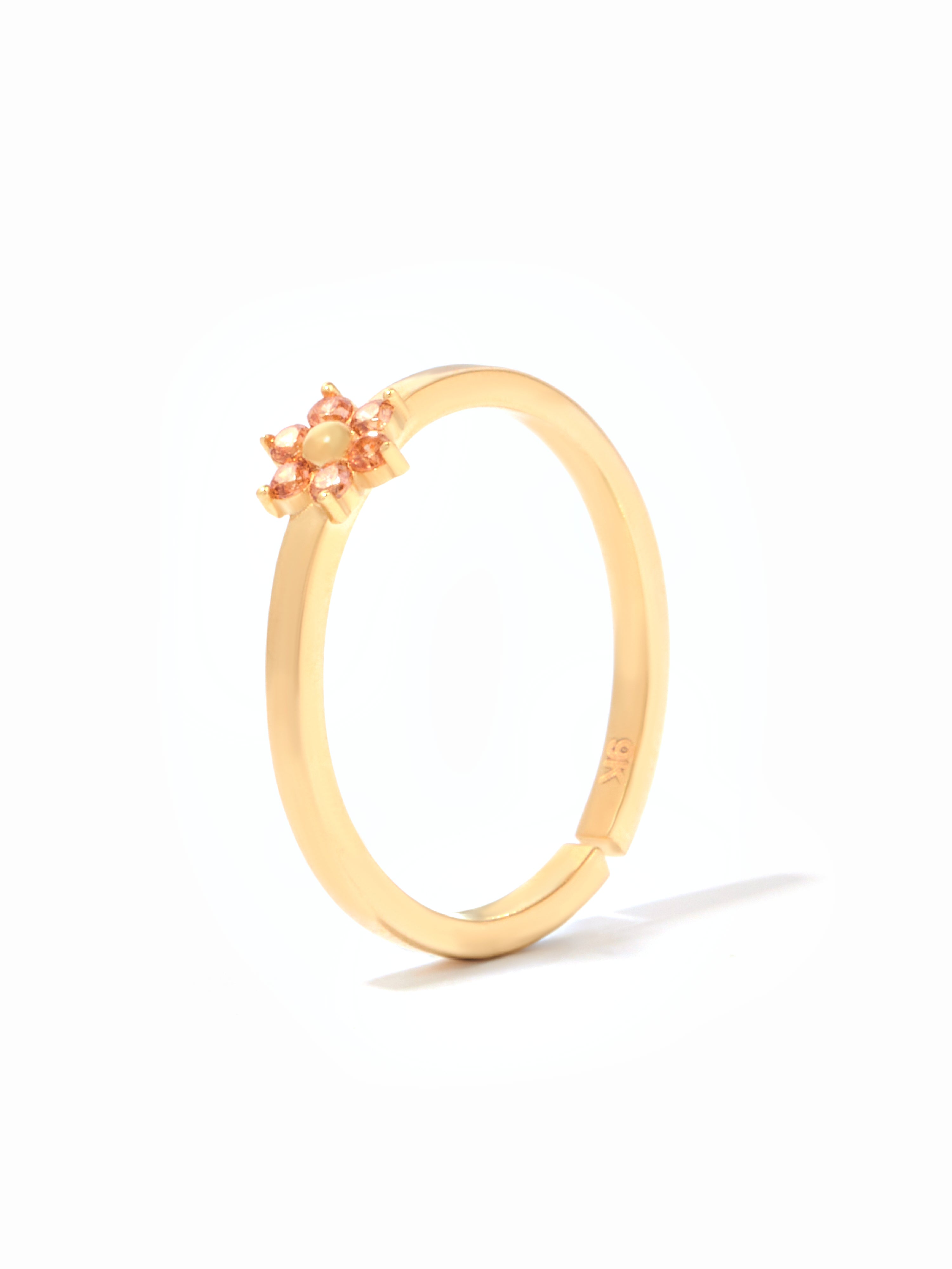 9ct Yellow Gold Open Band Floral Birthstone Ring - Peach