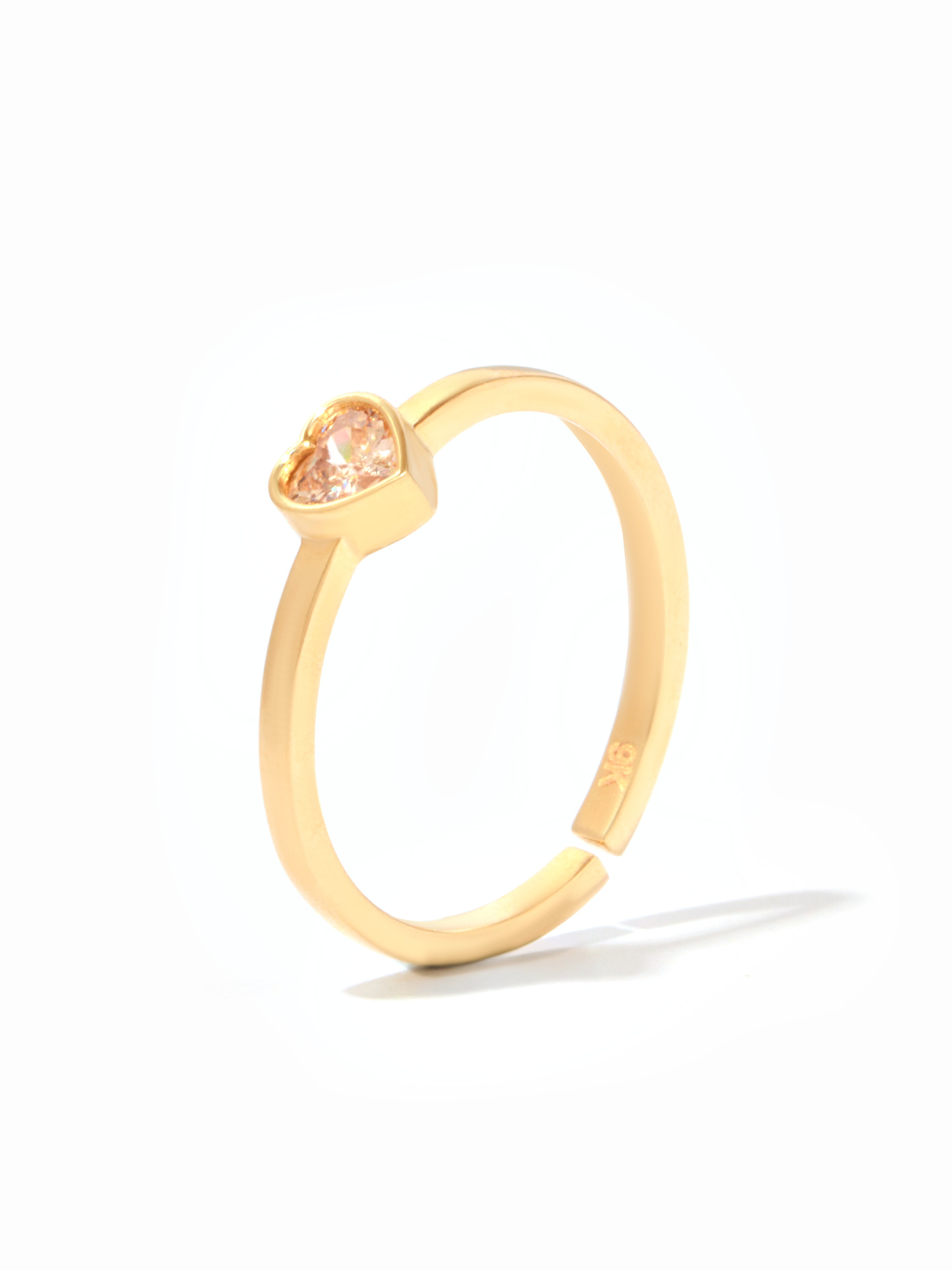 9ct Yellow Gold Open Band Heart-Cut Birthstone Ring - Peach