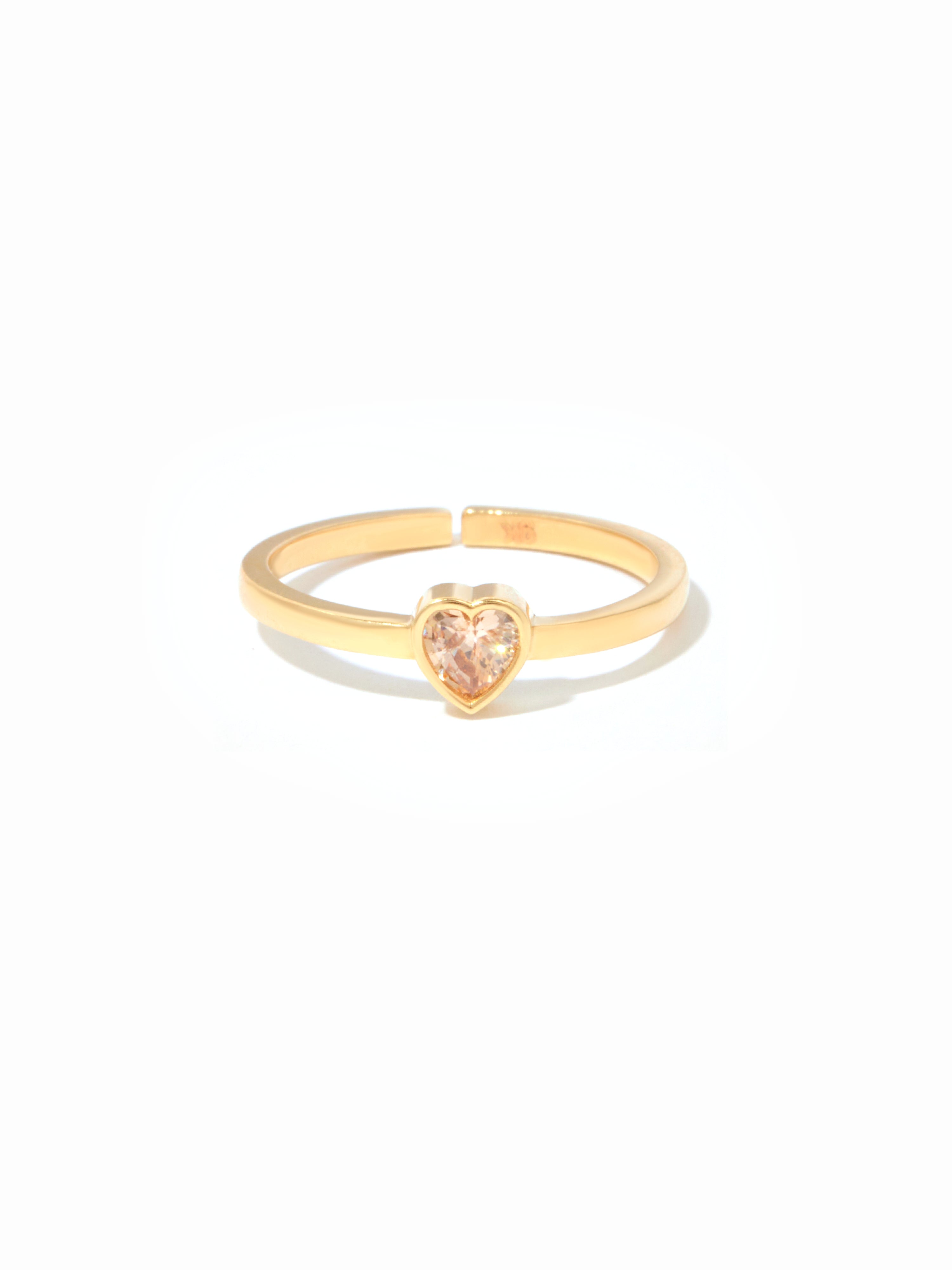 9ct Yellow Gold Open Band Heart-Cut Birthstone Ring - Peach