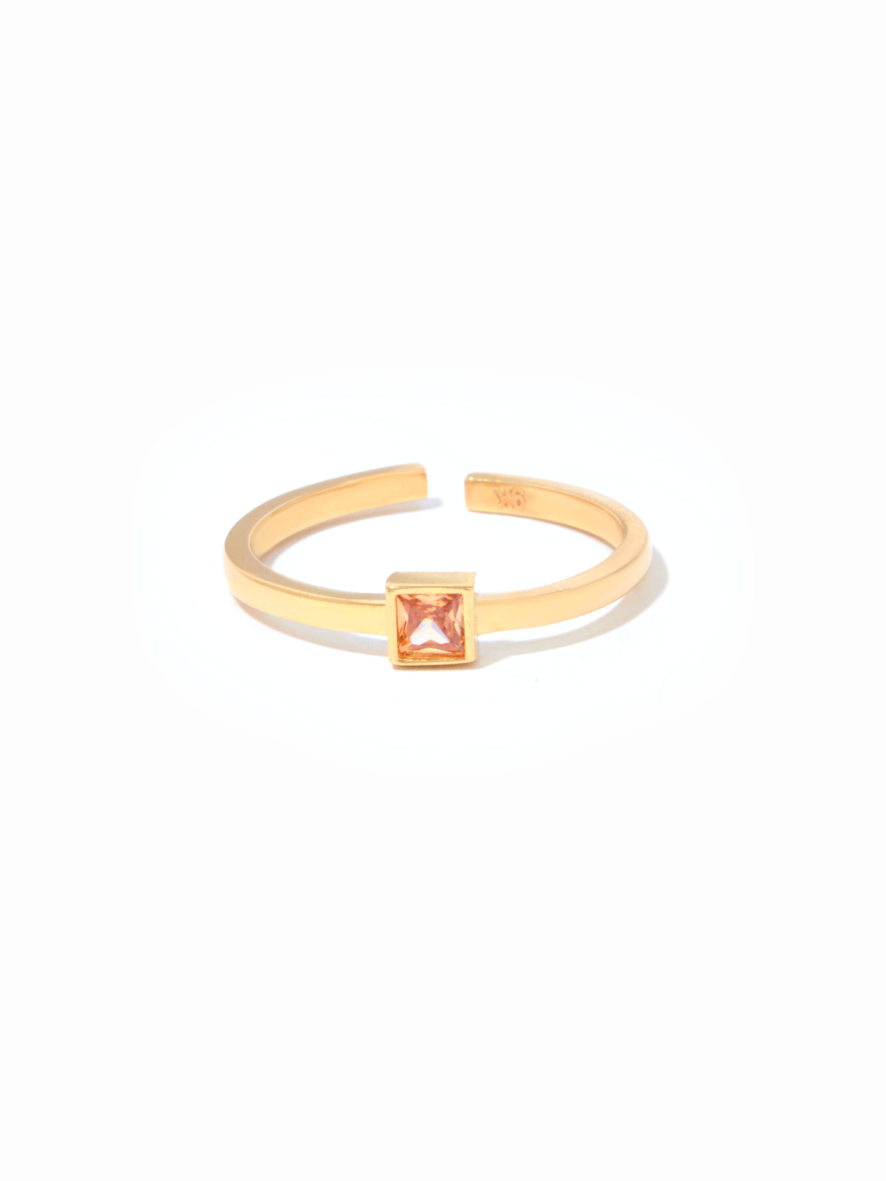 9ct Yellow Gold Open Band Birthstone Ring - Princess Cut (Peach)