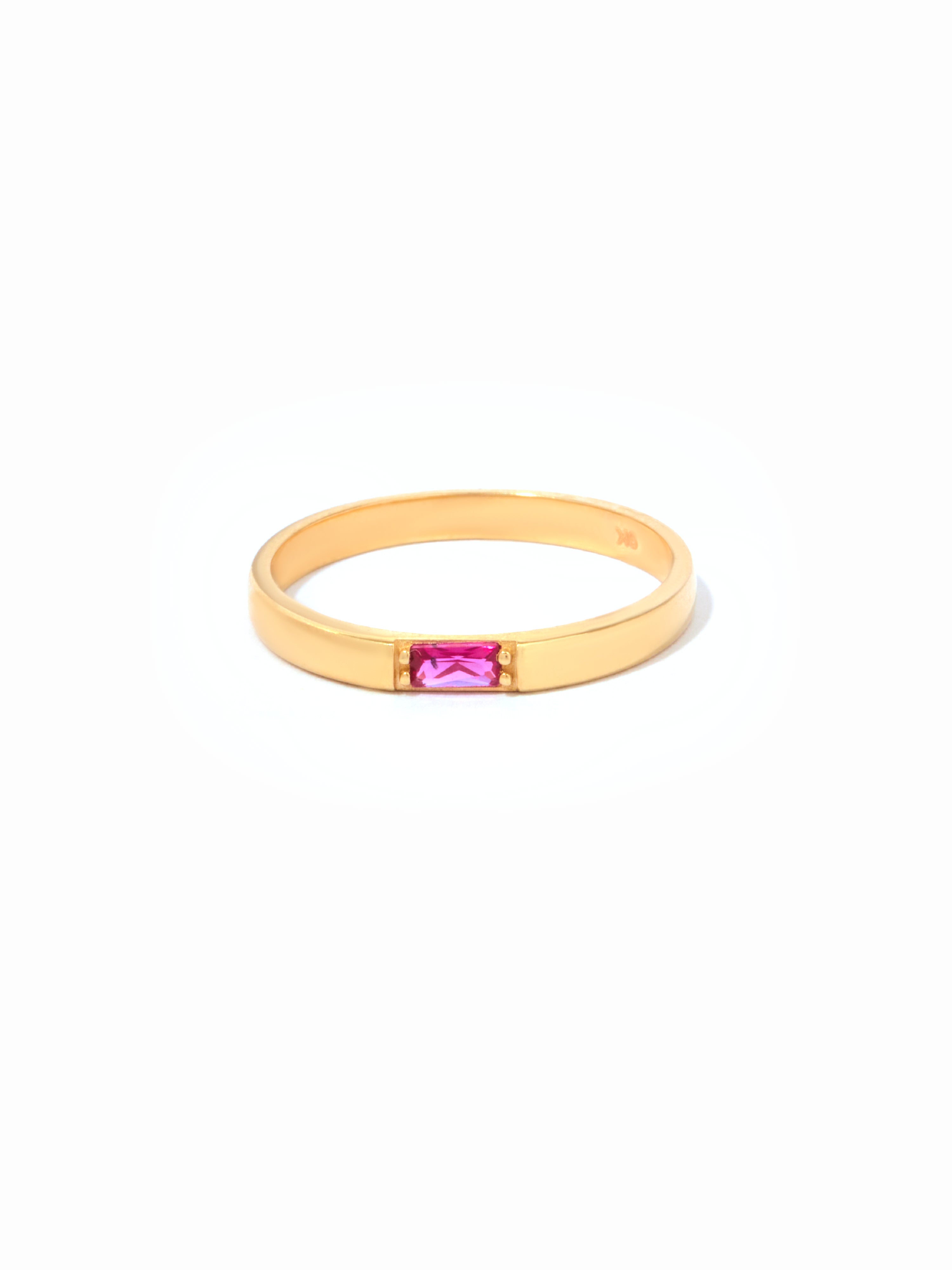 9ct Yellow Gold Baguette Cut Gemstone Ring - Pink