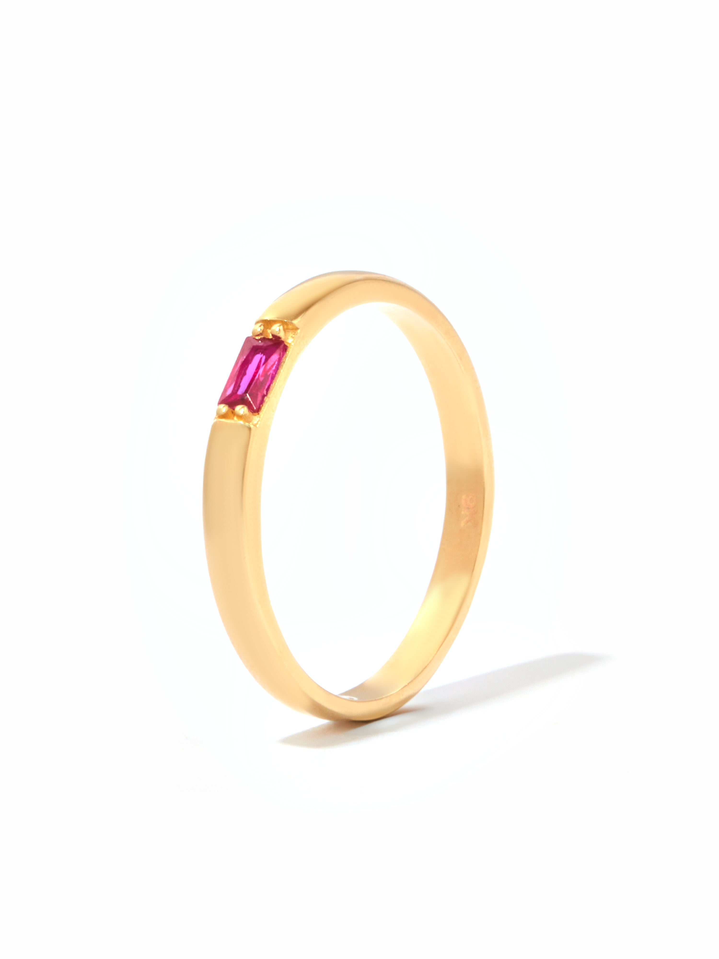 9ct Yellow Gold Baguette Cut Gemstone Ring - Pink