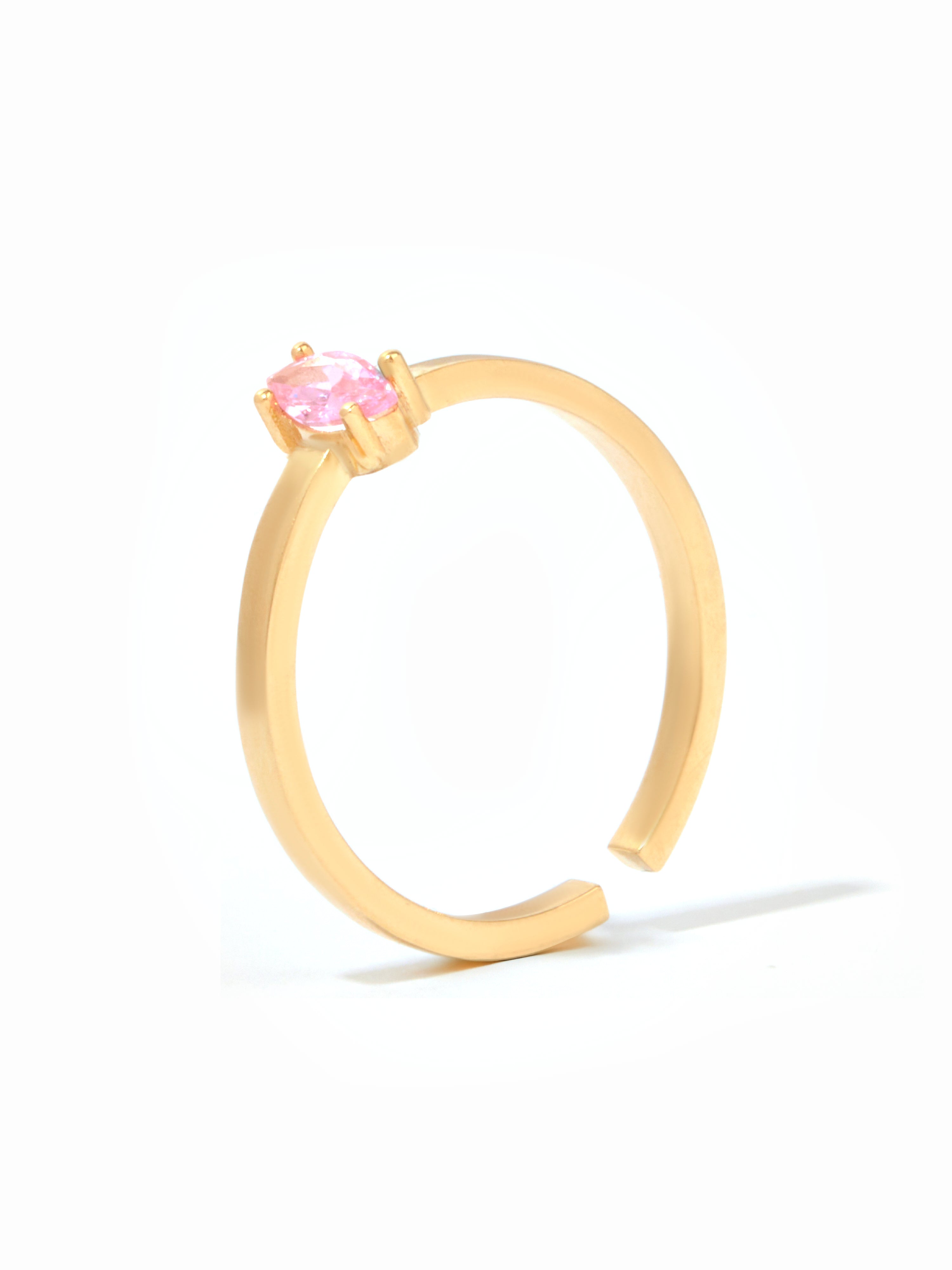 9ct Yellow Gold Open Band Birthstone Ring - Marquise Cut (Pink)