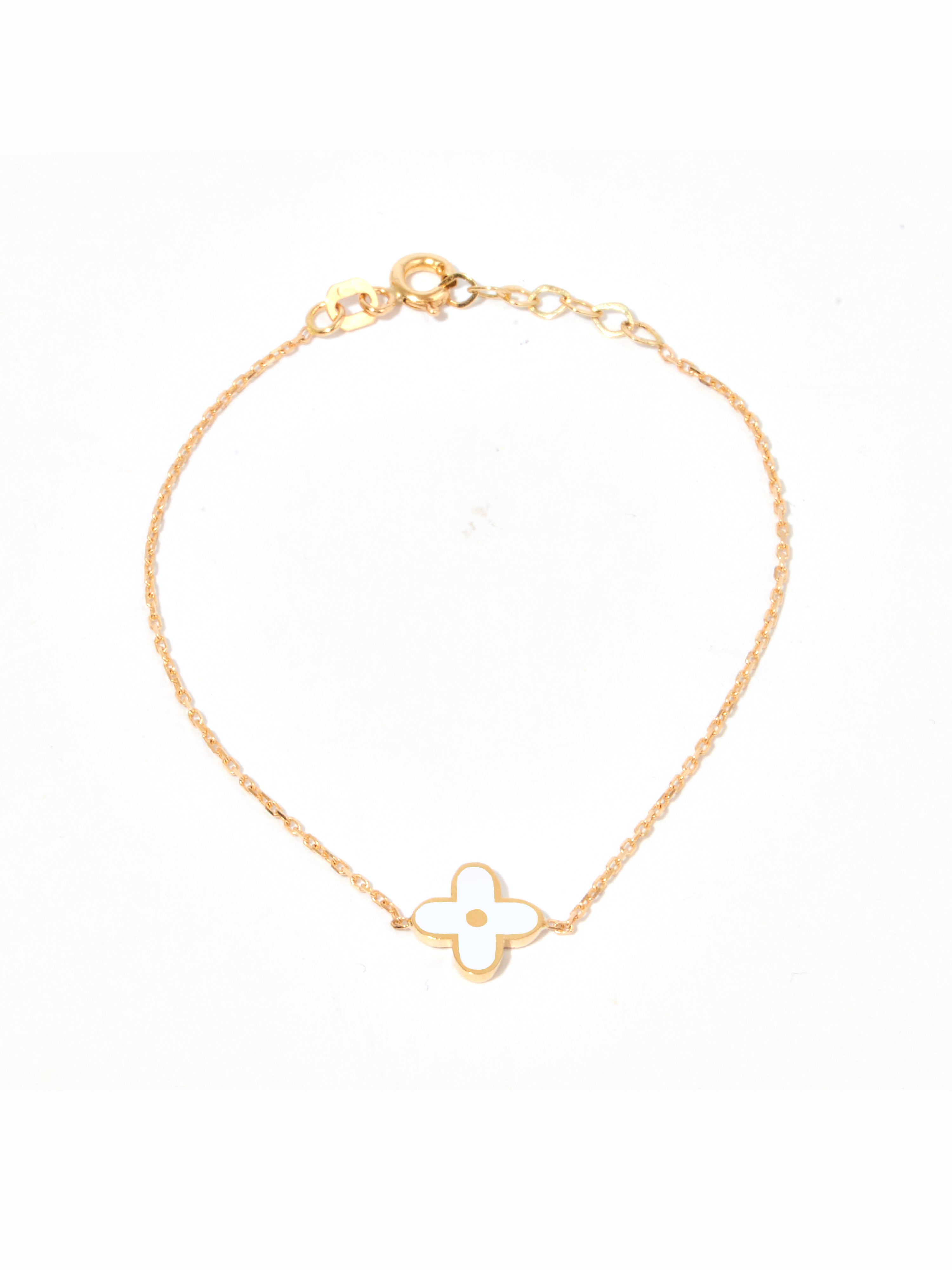 9ct Yellow Gold & Enamel Motif Bracelet - White