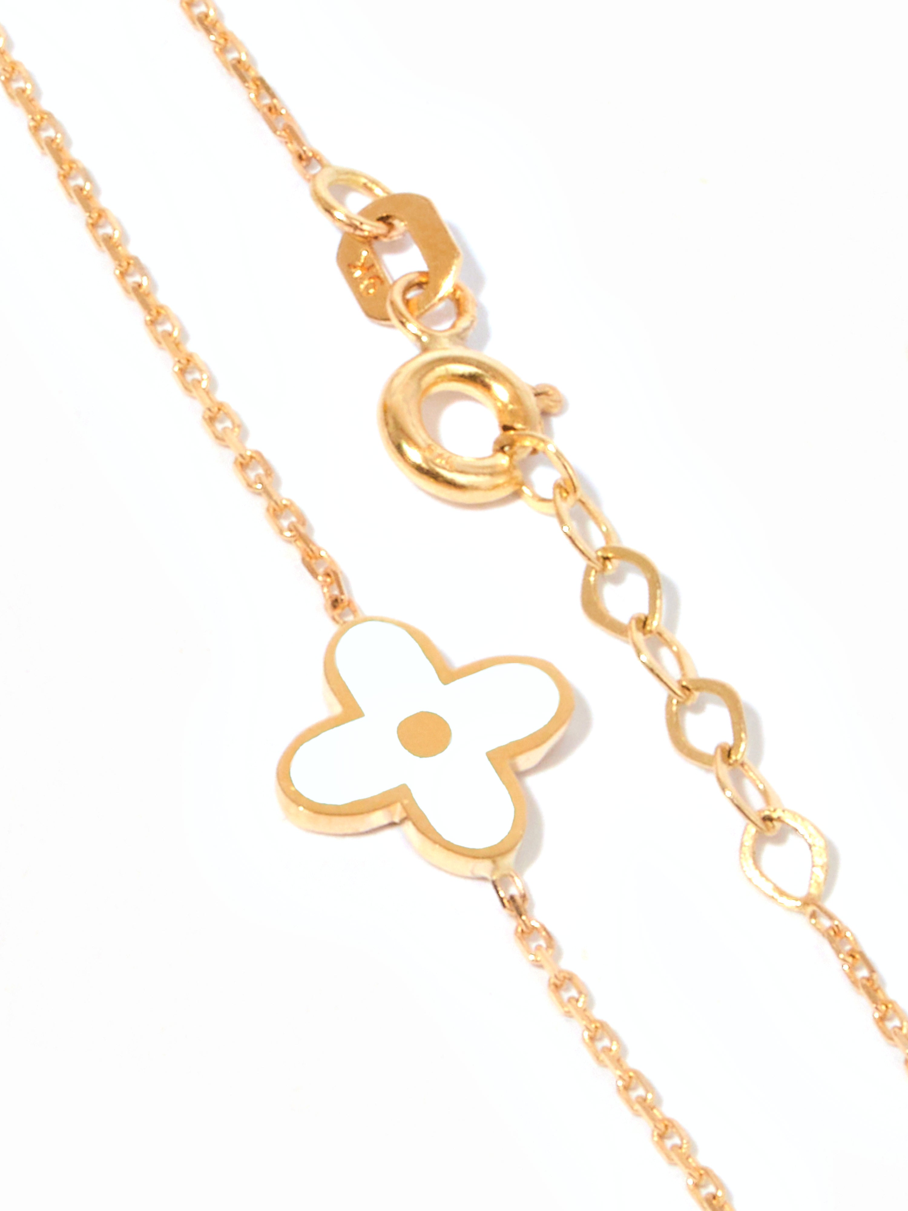 9ct Yellow Gold & Enamel Motif Bracelet - White