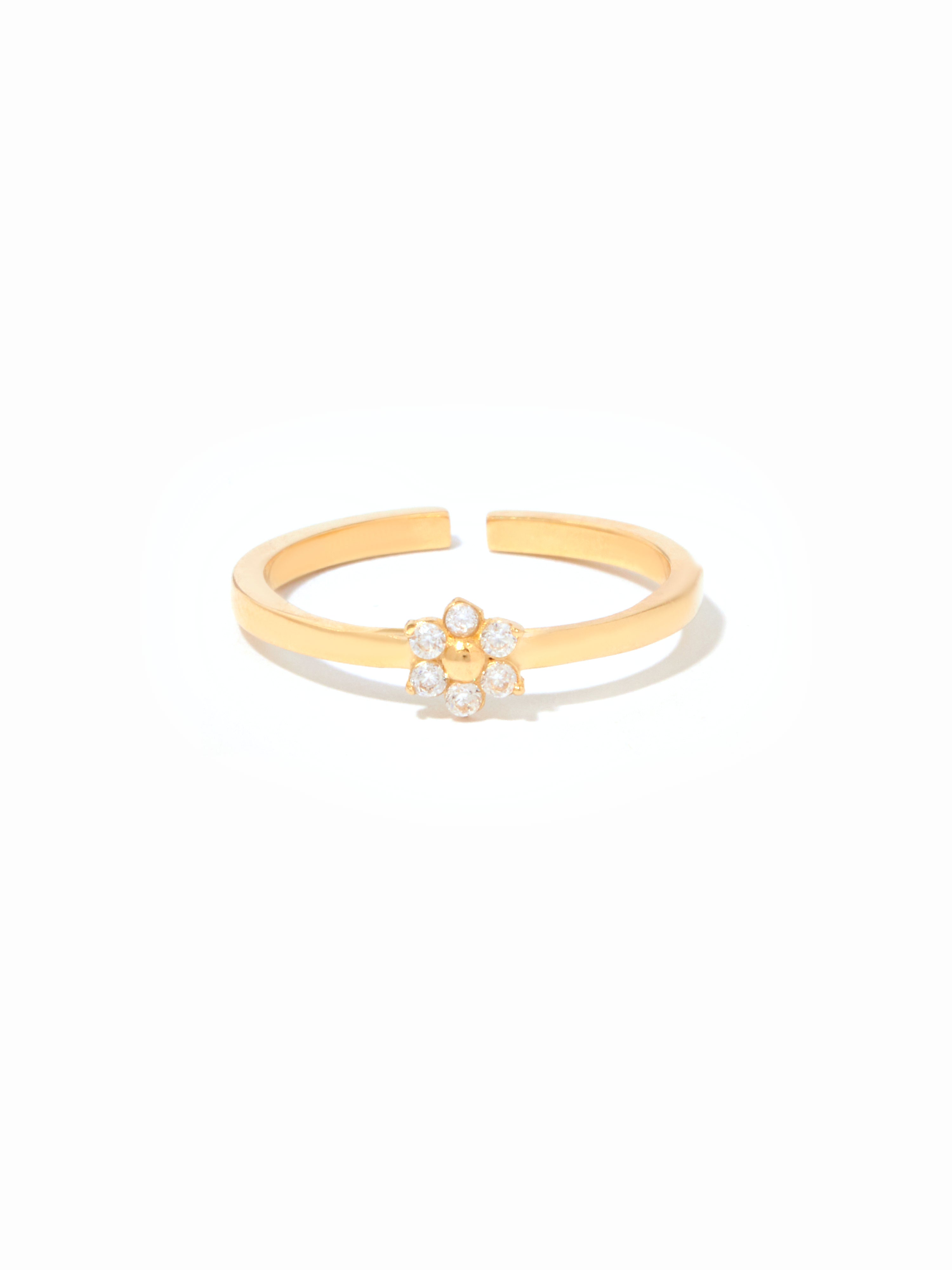 9ct Yellow Gold Open Band Floral Birthstone Ring - White