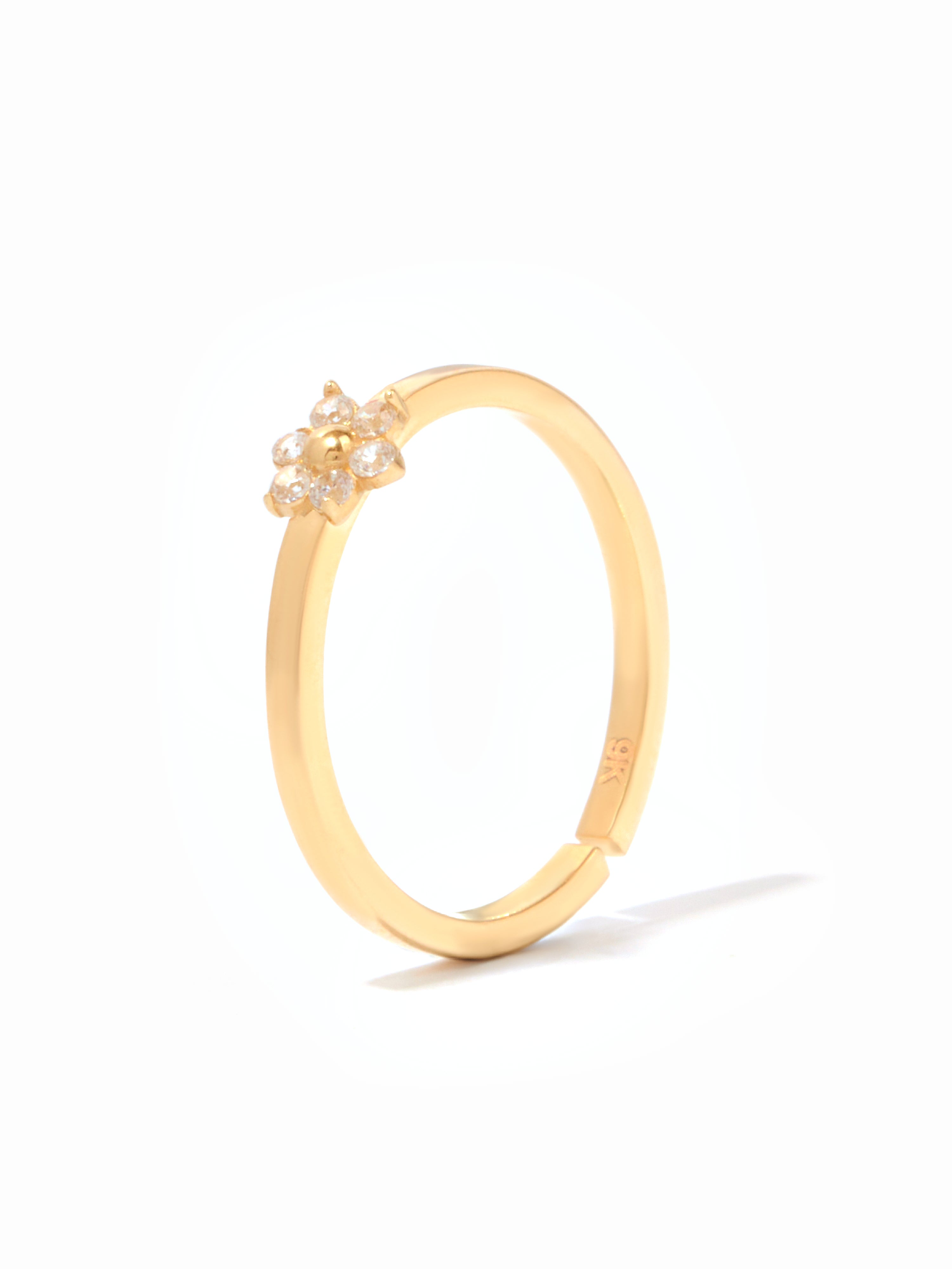 9ct Yellow Gold Open Band Floral Birthstone Ring - White
