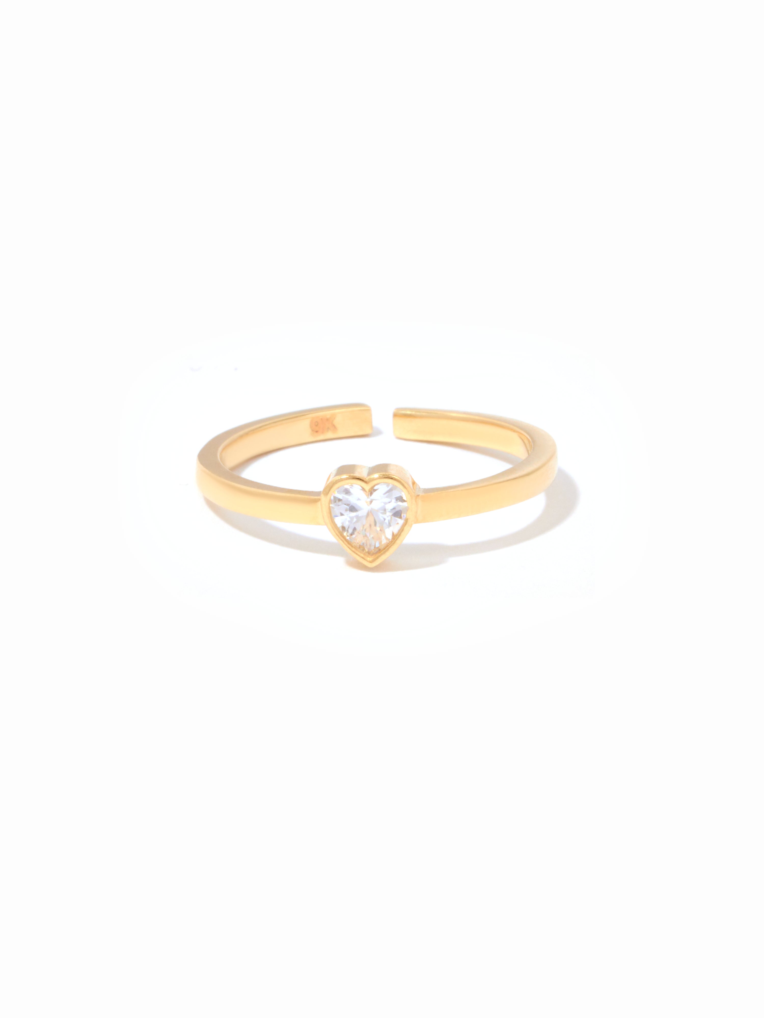 9ct Yellow Gold Open Band Heart-Cut Birthstone Ring - White