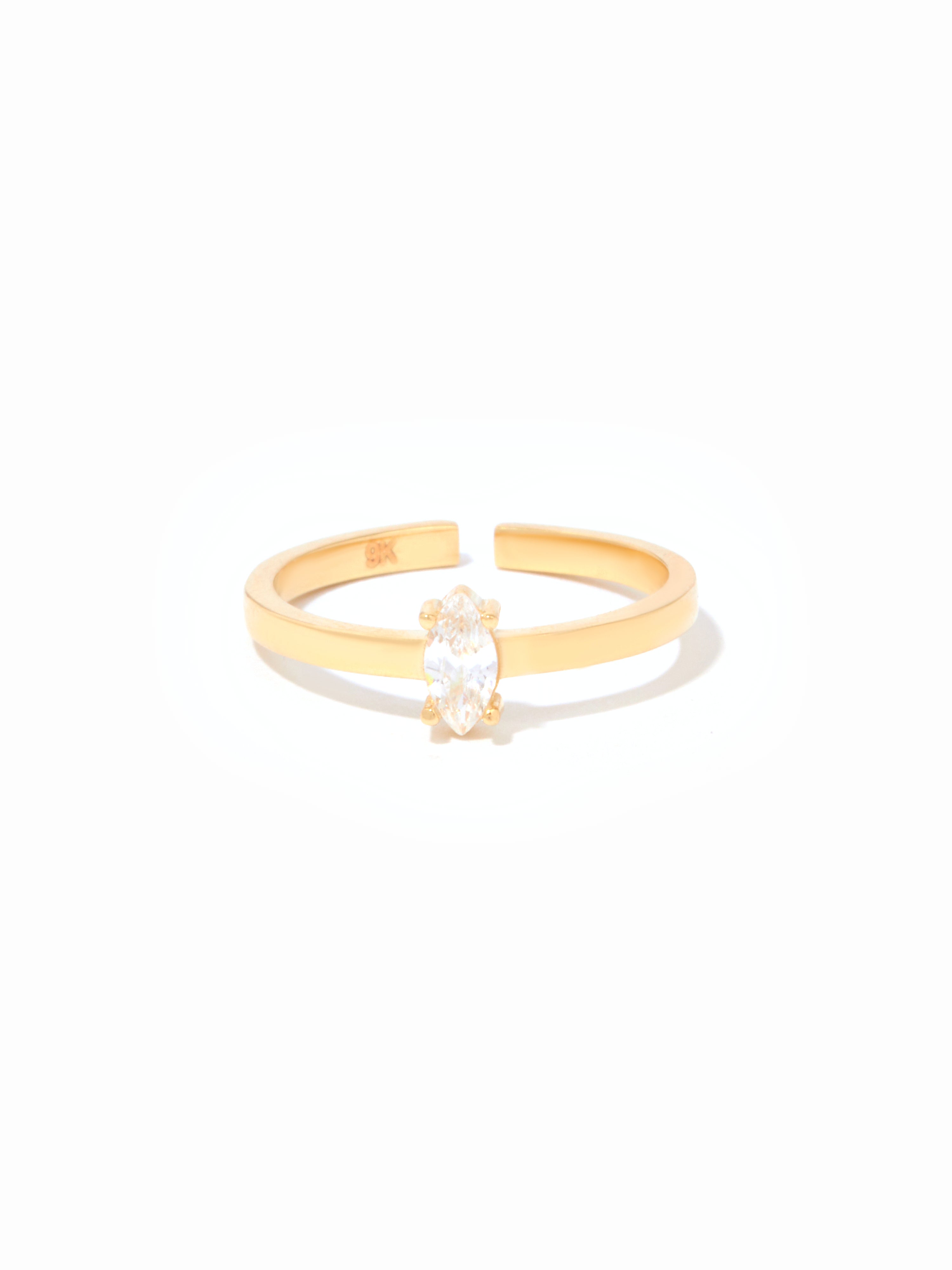 9ct Yellow Gold Open Band Birthstone Ring - Marquise Cut (White)