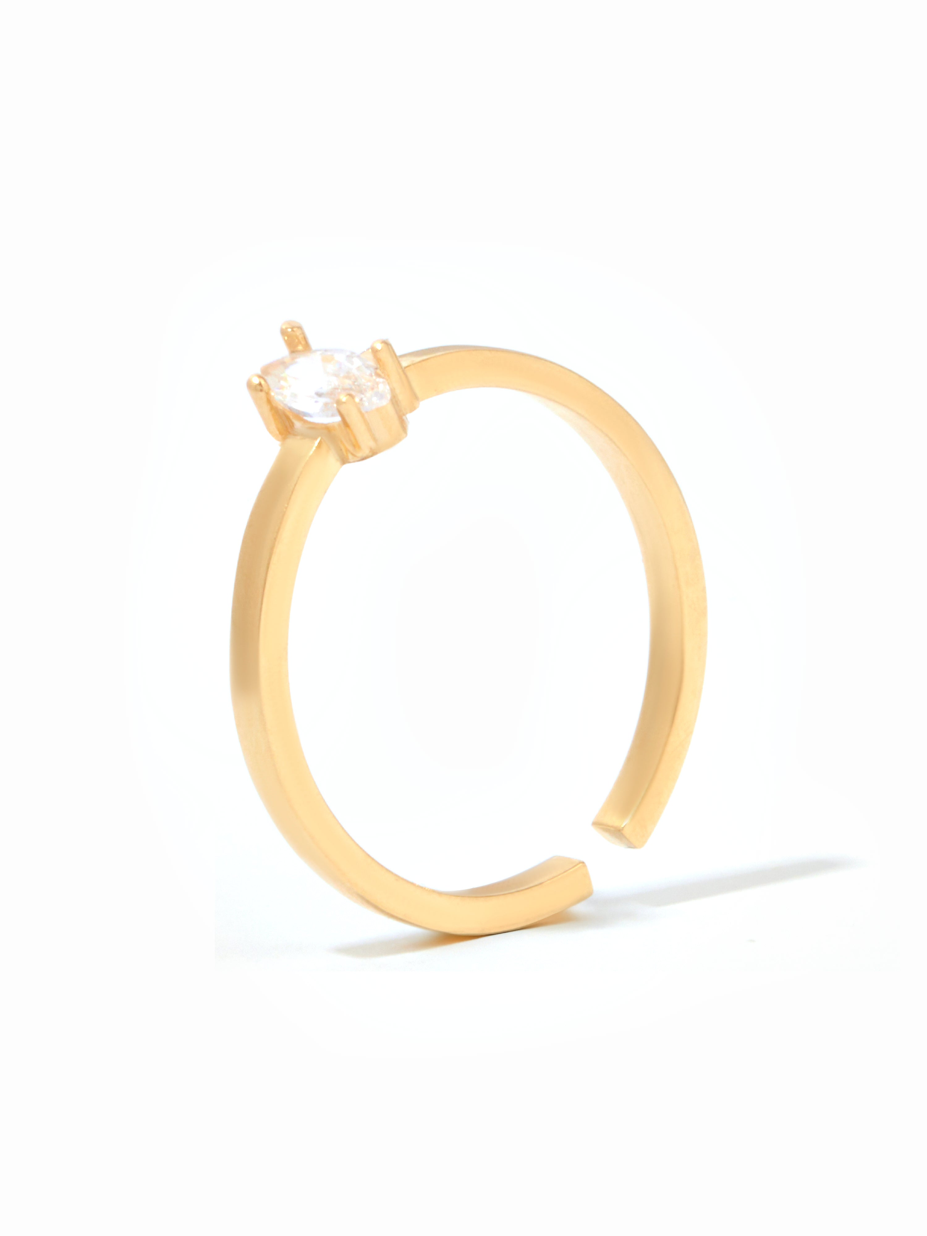 9ct Yellow Gold Open Band Birthstone Ring - Marquise Cut (White)