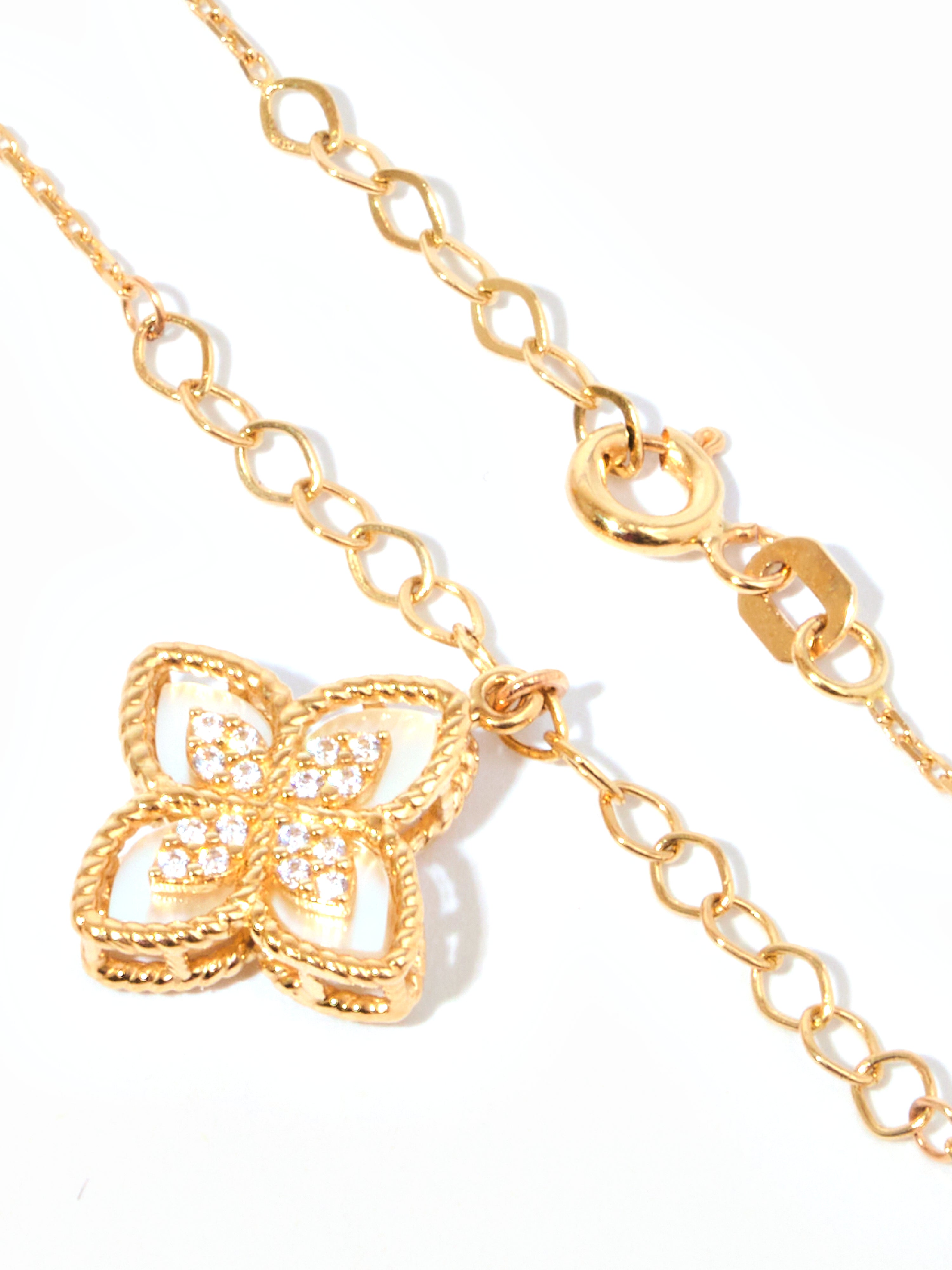 9ct Yellow Gold Flower Charm Bracelet - Mother of Pearl