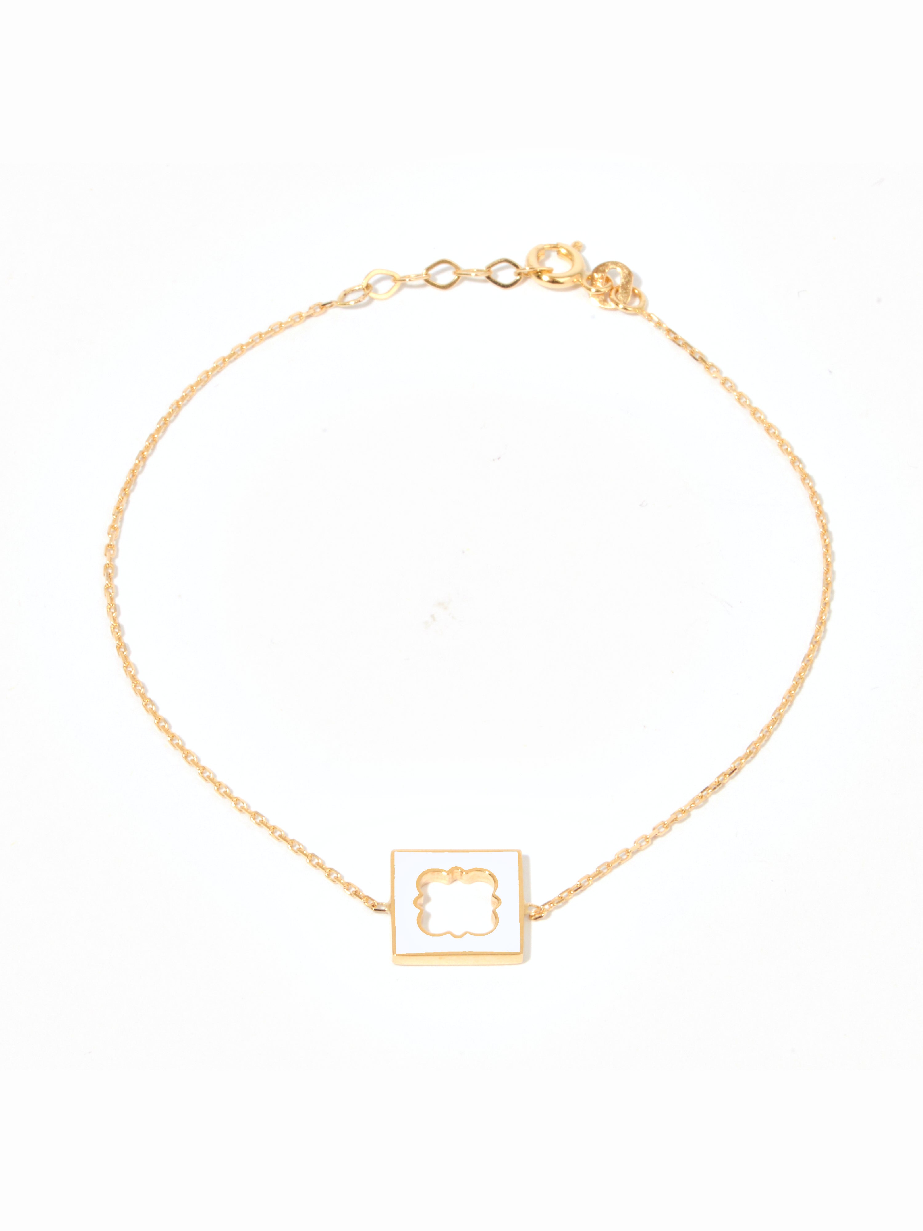 9ct Yellow Gold & Enamel Fancy Square Bracelet - White