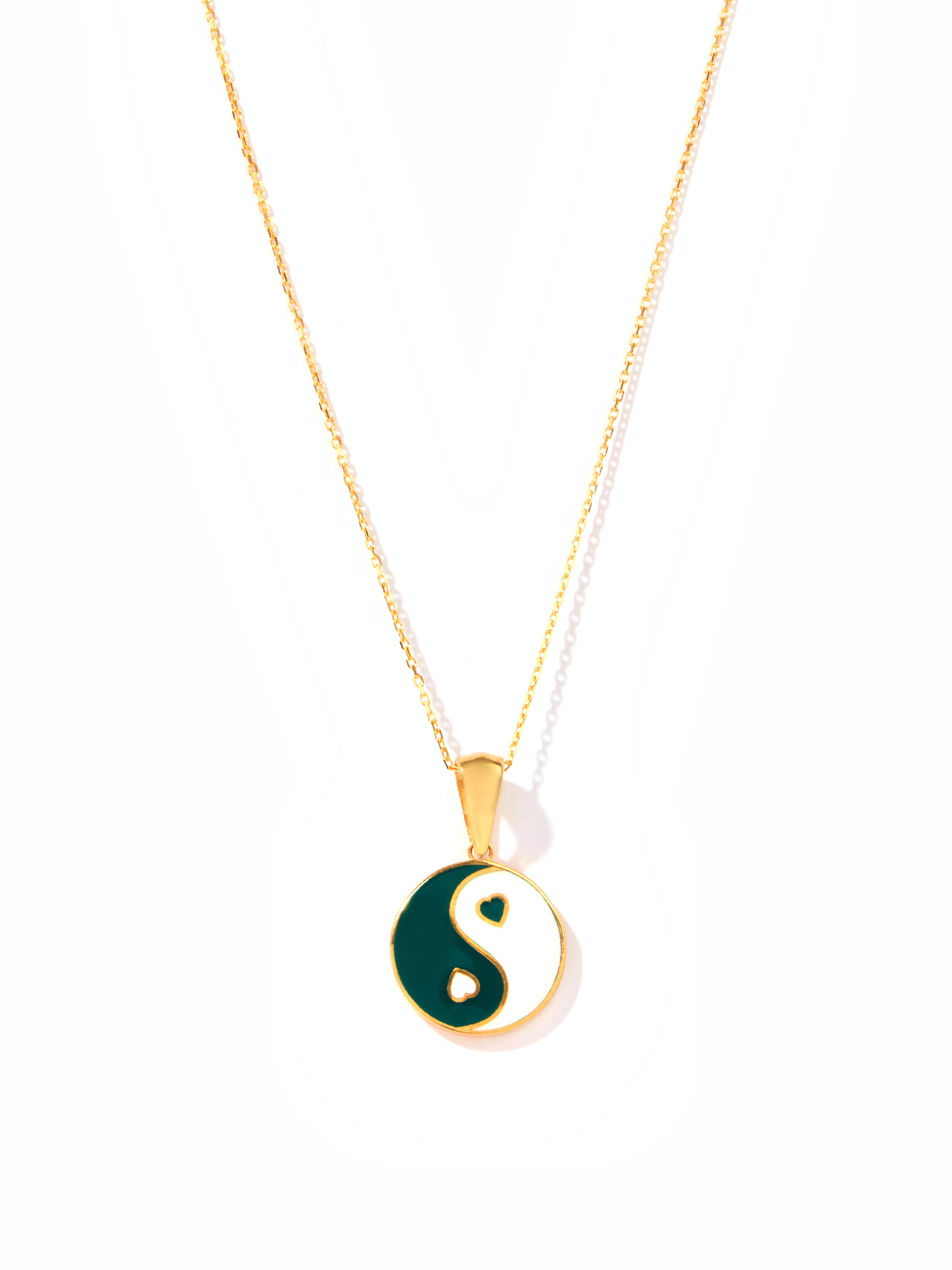 18ct Yellow Gold Chain with Ying & Yang Pendant - Green & White