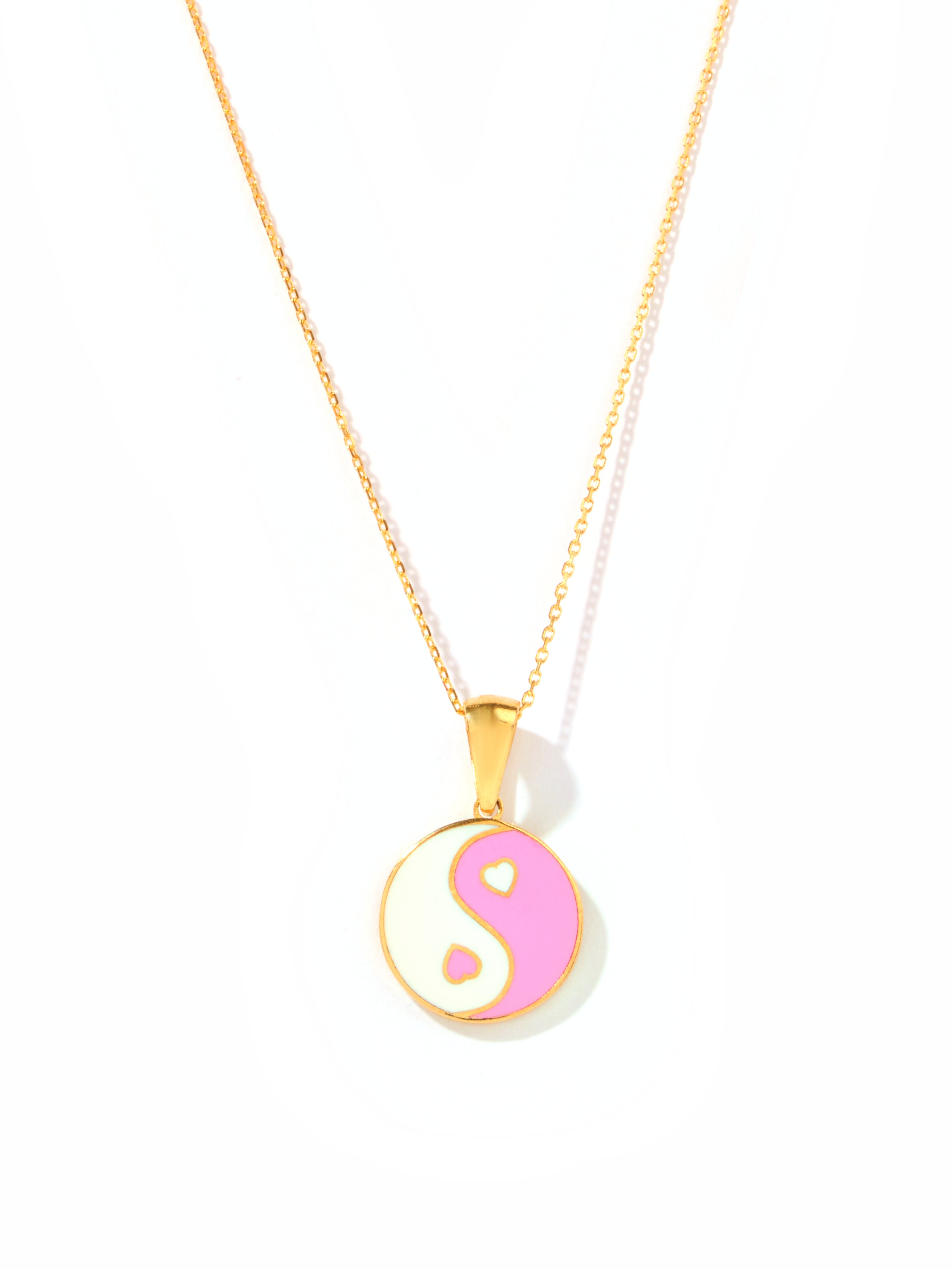 18ct Yellow Gold Chain with Ying & Yang Pendant - Pink & White