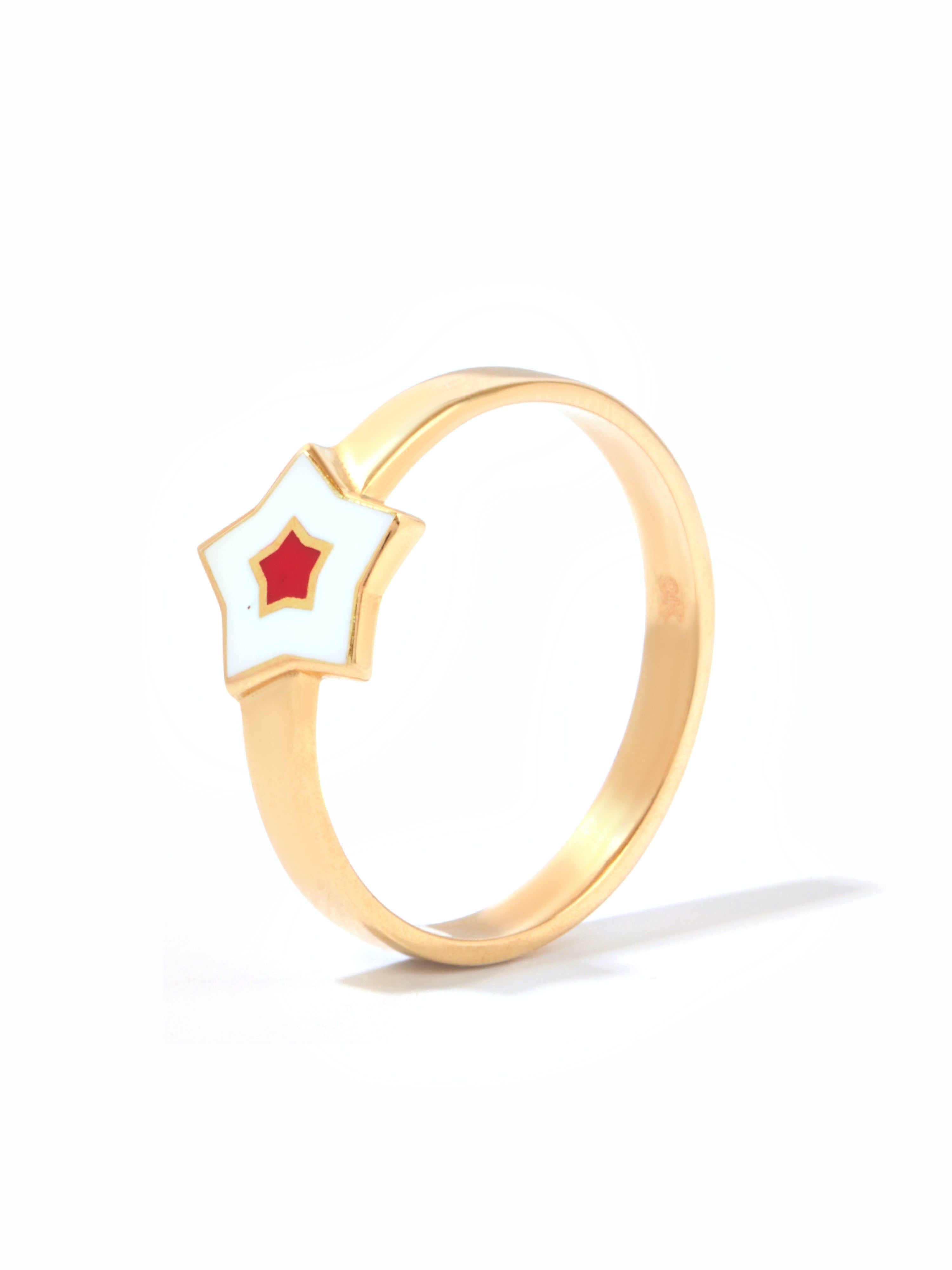 9ct Yellow Gold Star Ring - White & Red