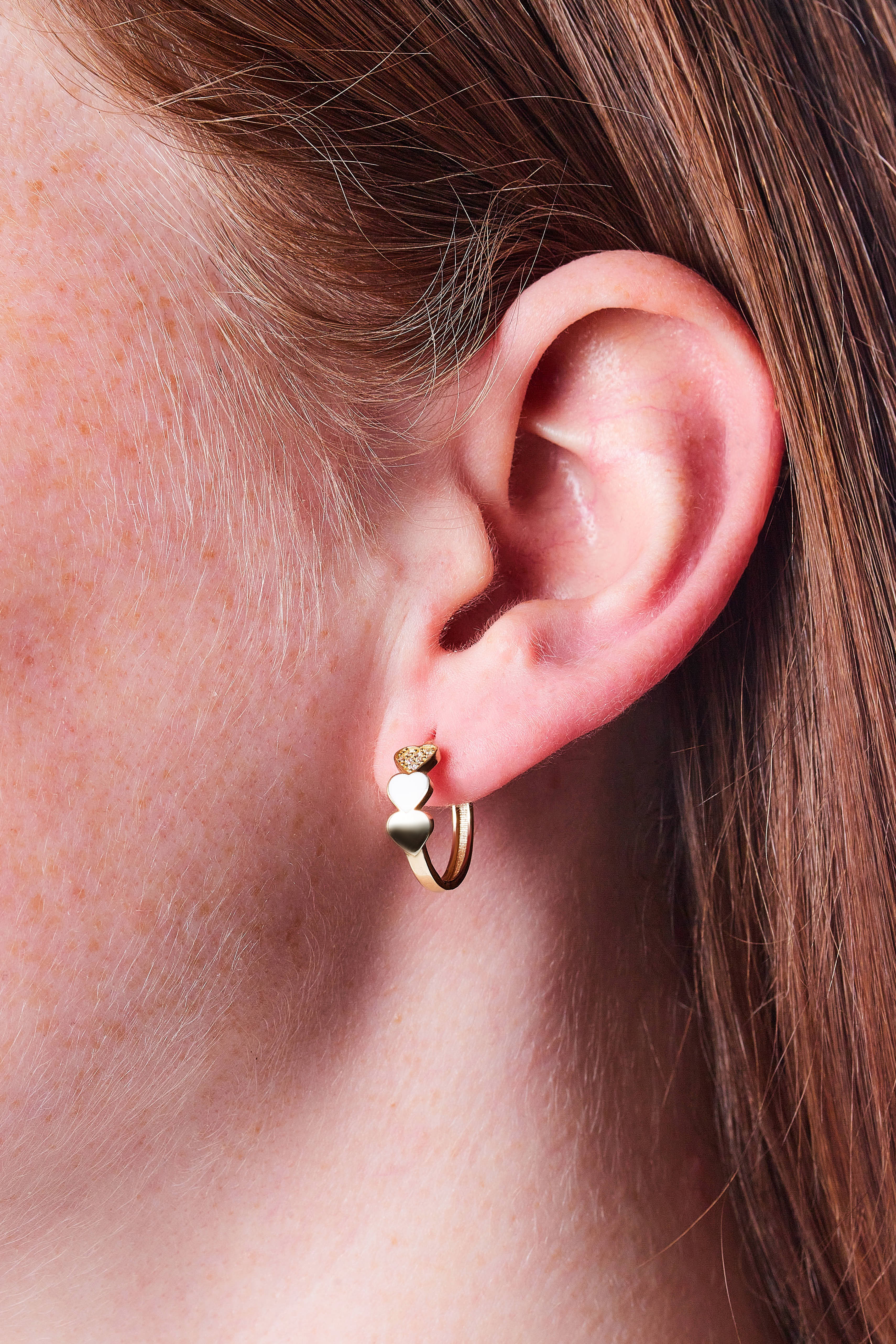 9ct Yellow Gold & Enamel Heart Shaped Huggies - White